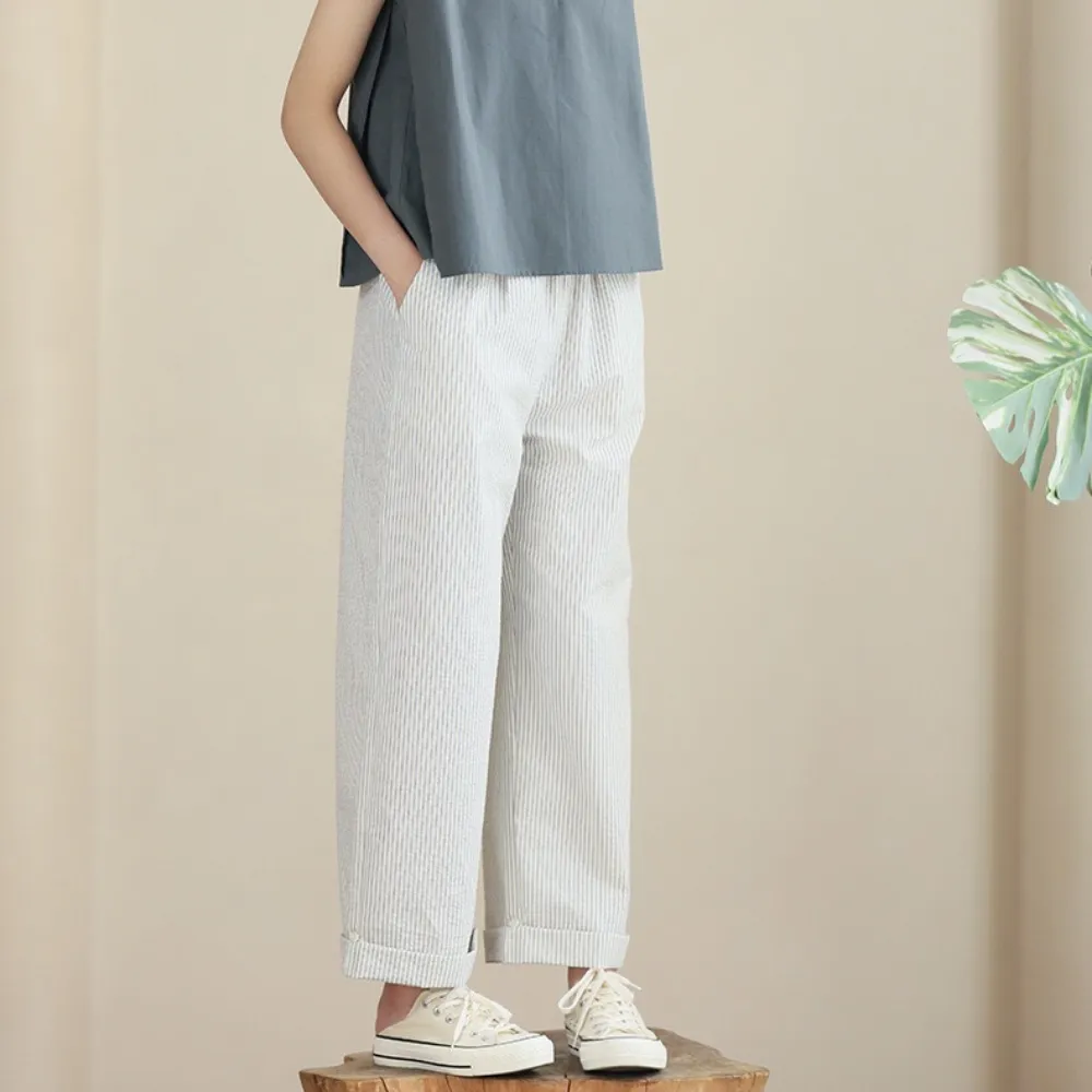 文艺条纹裤/ 无袖宽松上衣 Cropped Stripes Pants/ Sleeveless Relaxed Tops