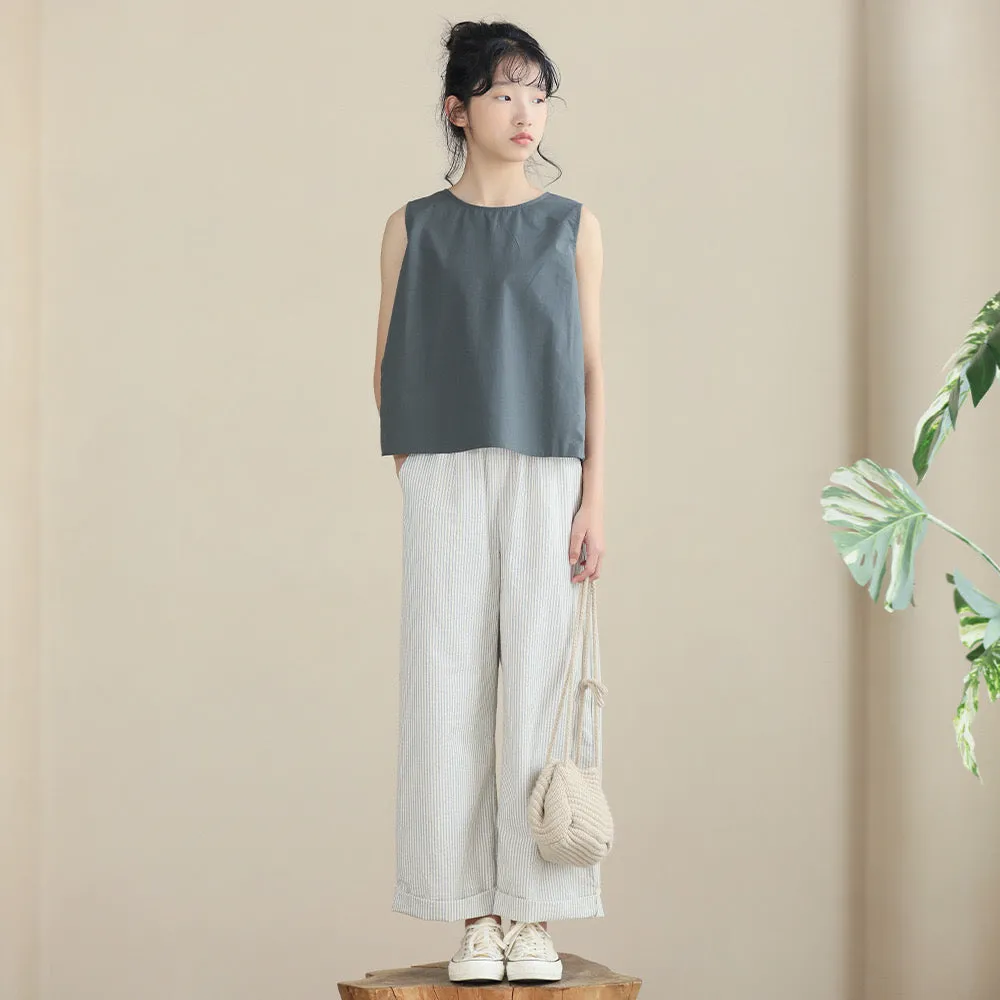 文艺条纹裤/ 无袖宽松上衣 Cropped Stripes Pants/ Sleeveless Relaxed Tops