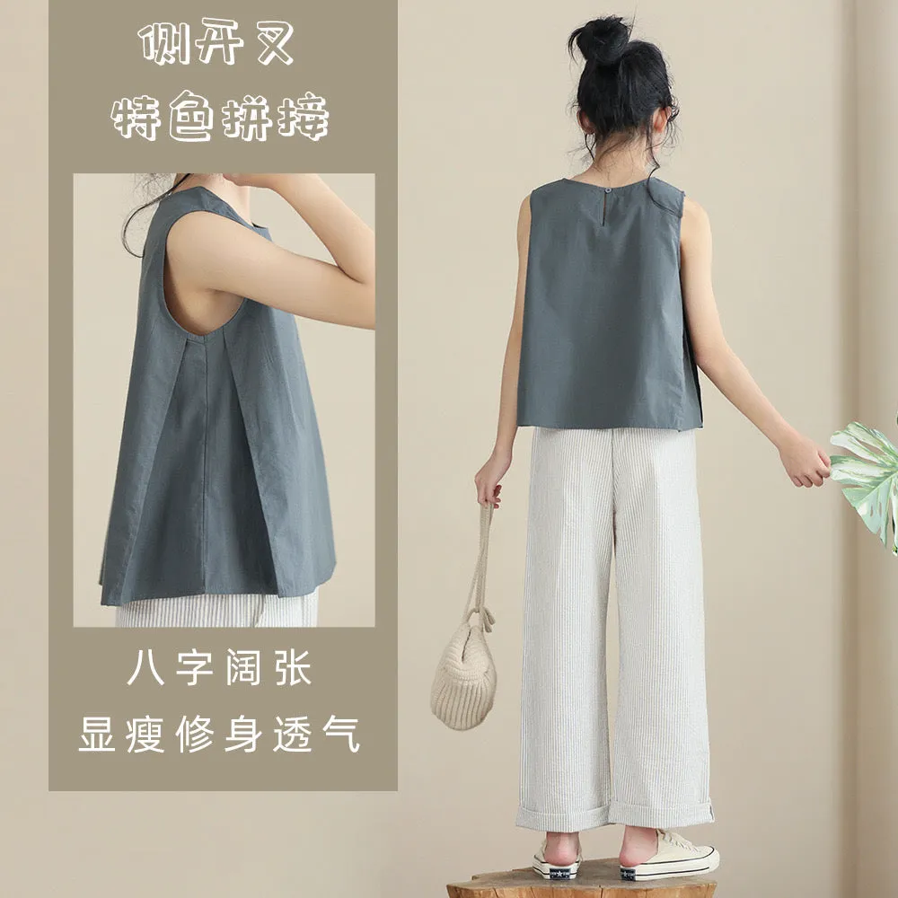 文艺条纹裤/ 无袖宽松上衣 Cropped Stripes Pants/ Sleeveless Relaxed Tops
