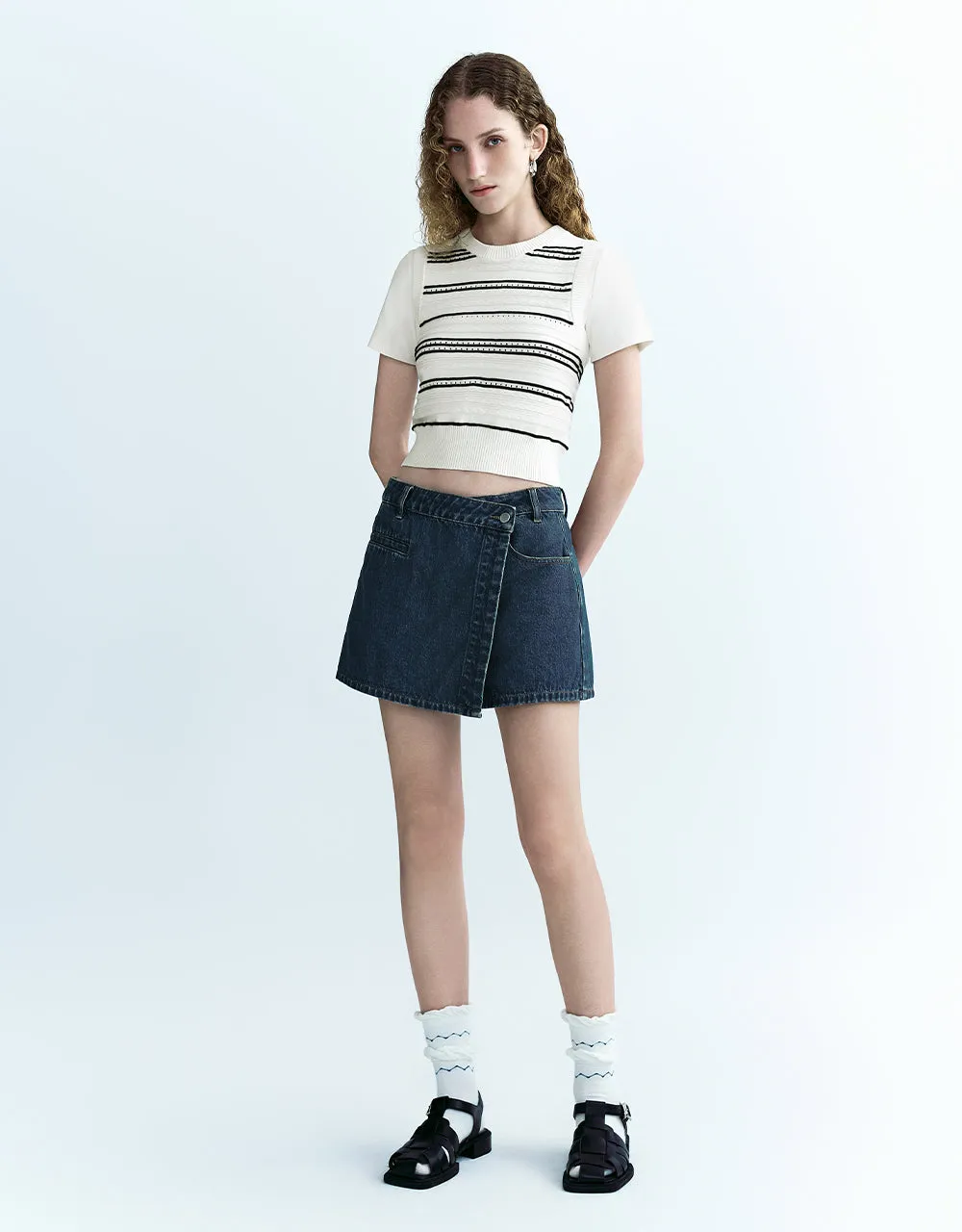 2 In 1 Striped Knitted T-Shirt