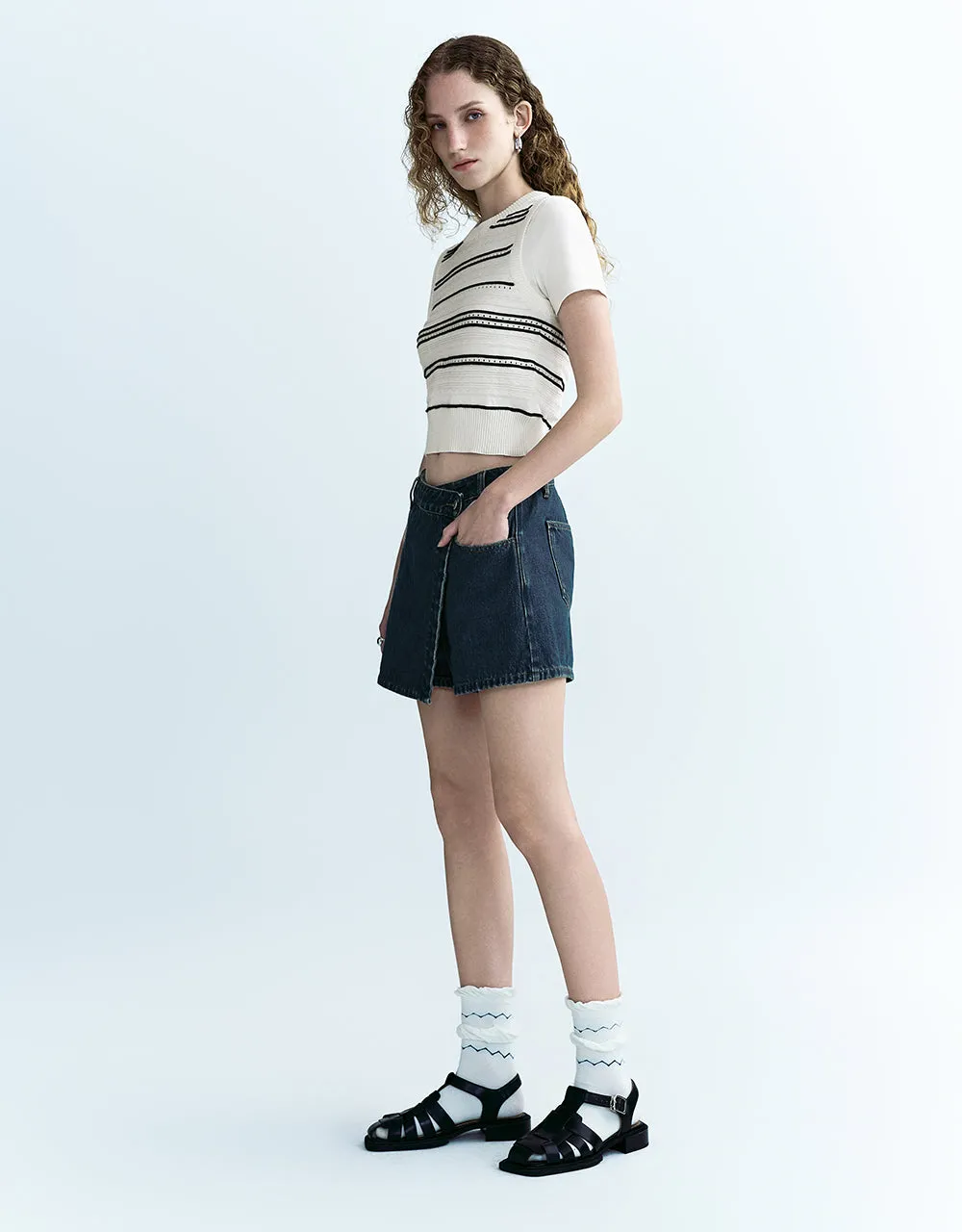2 In 1 Striped Knitted T-Shirt