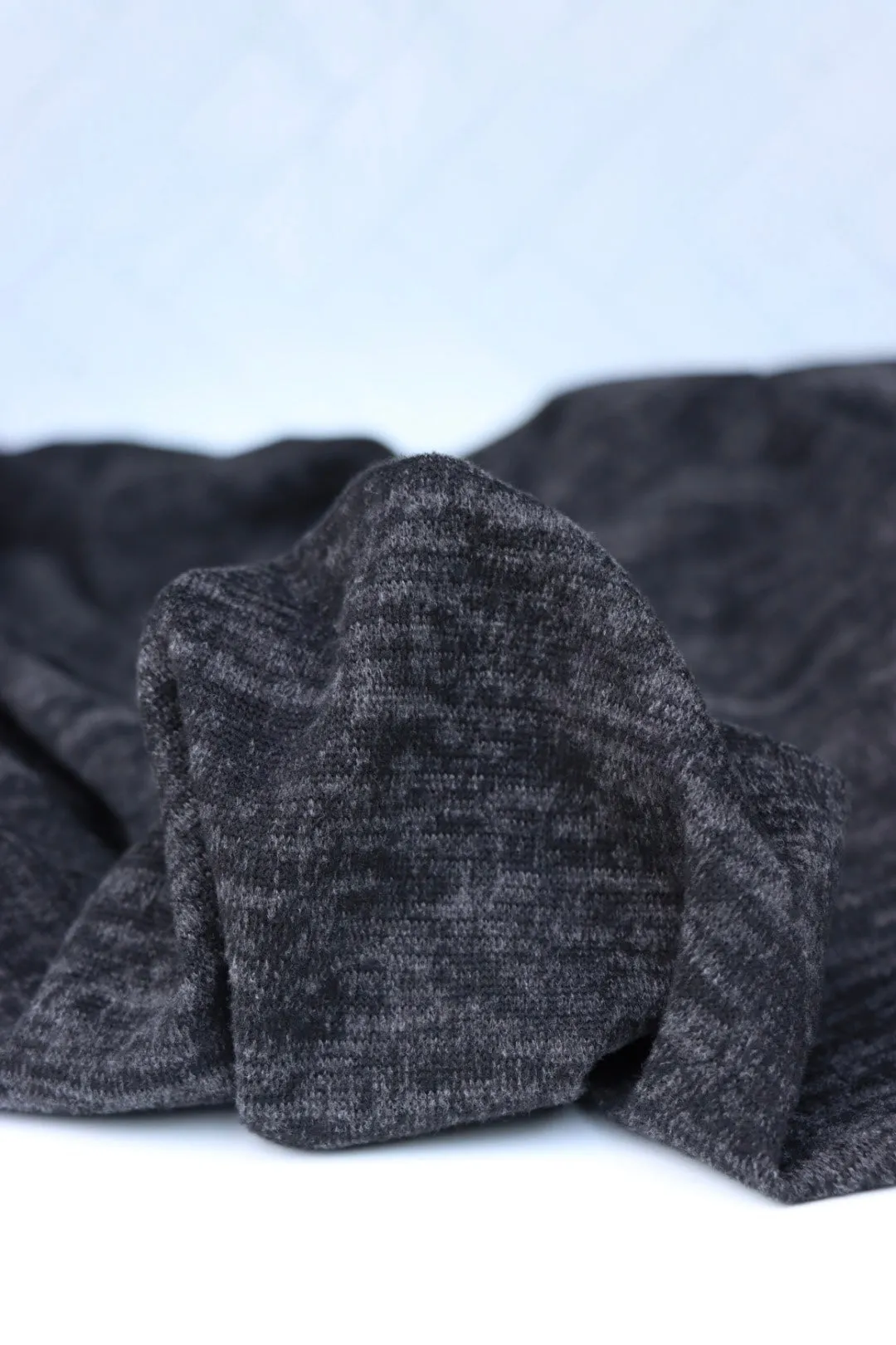 3YD 24IN REMNANT; Marled Black Brushed Hacci Sweater Knit