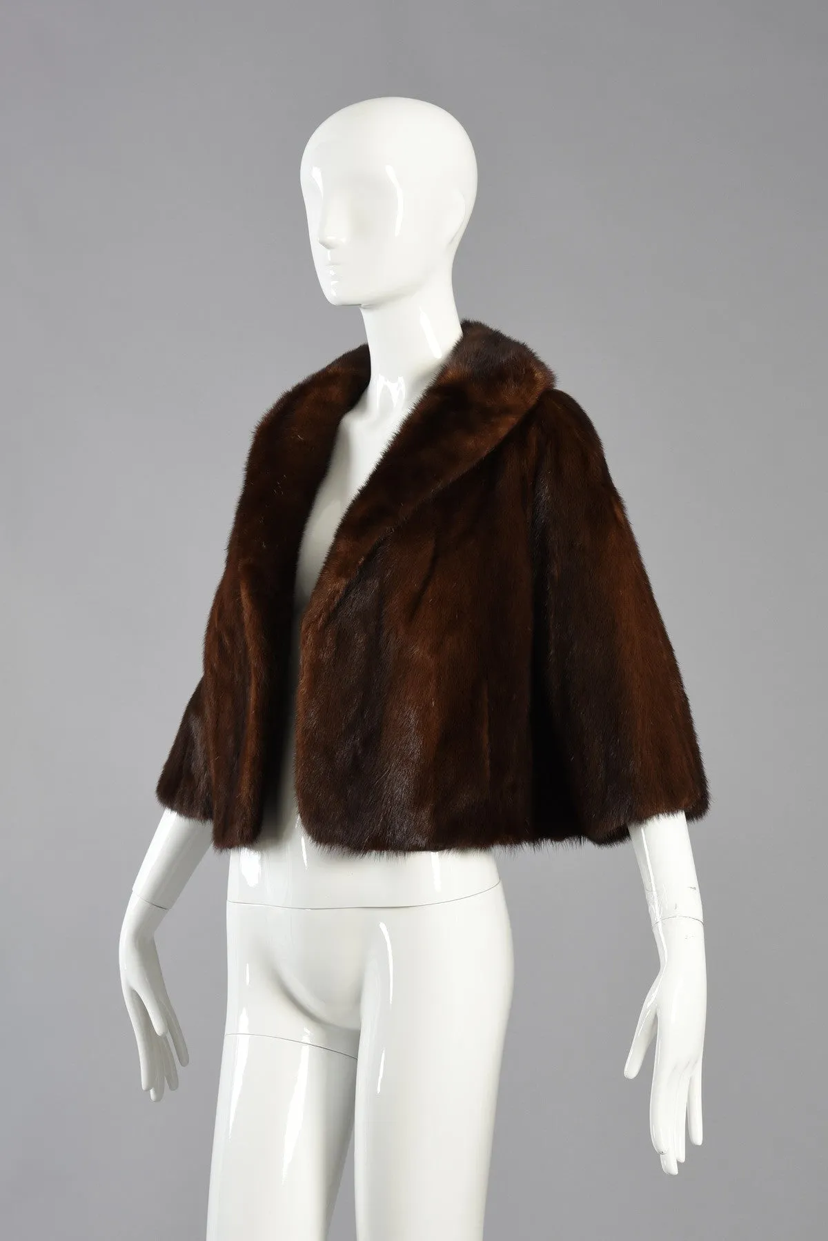 Adorable Cropped Mahogany Mink Fur Bolero Jacket