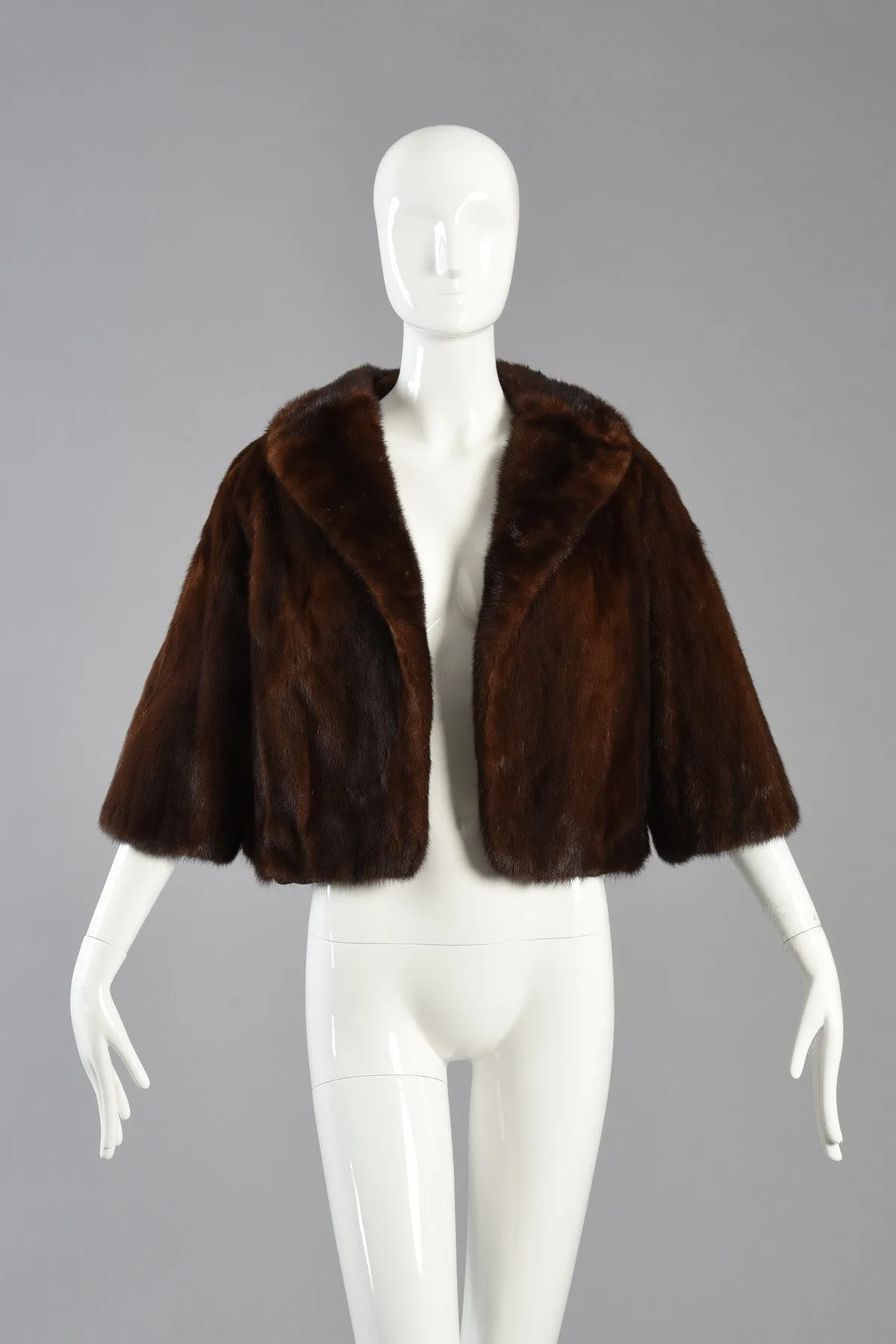 Adorable Cropped Mahogany Mink Fur Bolero Jacket