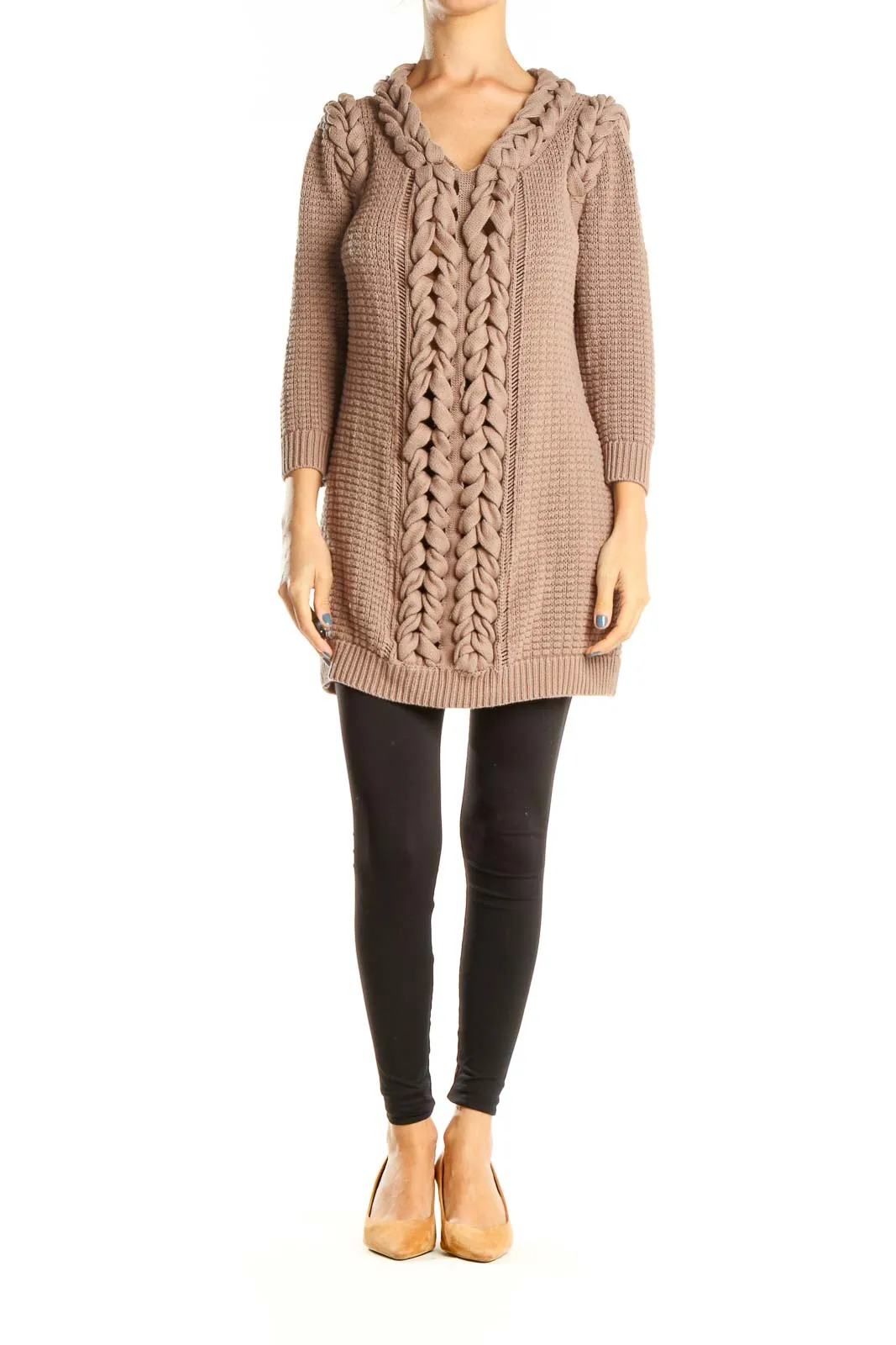 Beige Knitted All Day Wear Sweater