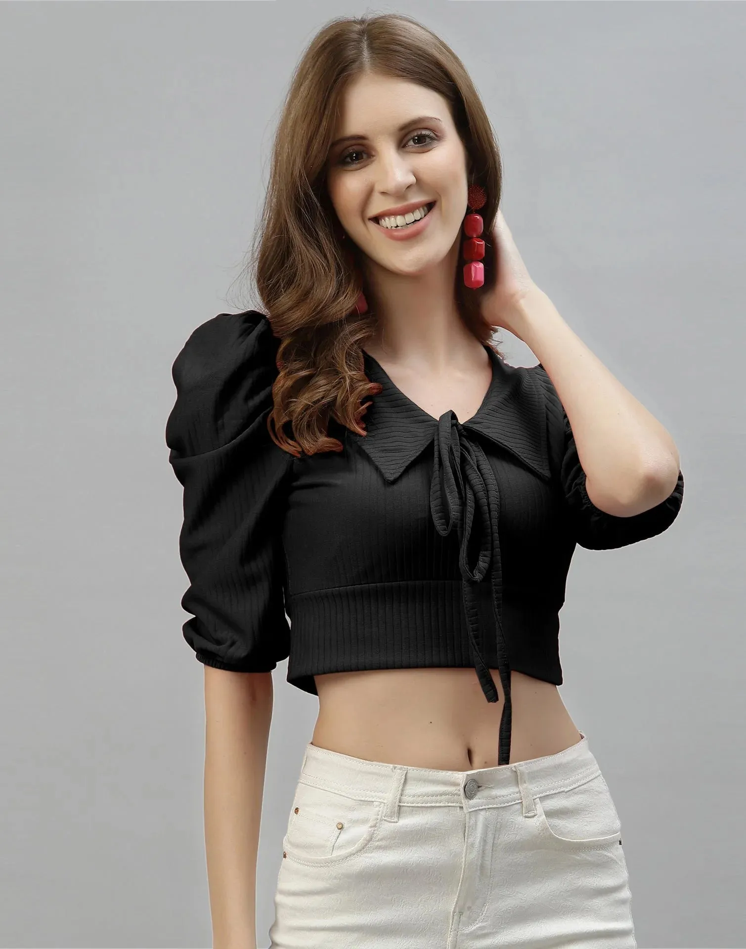 Black Drawstring Crop Top | Causal Wear | Women