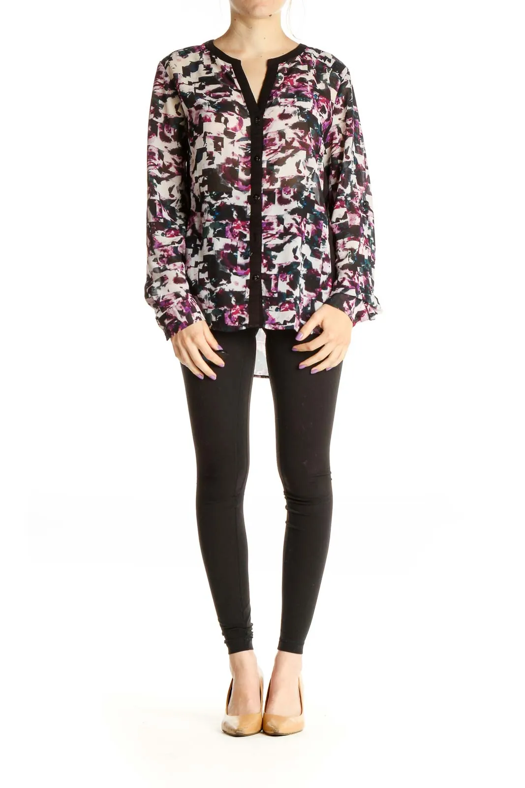 Black Graphic Print All Day Wear Blouse