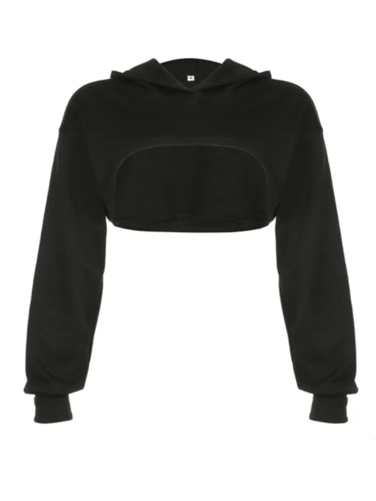 Black Sporty Hoodie Pullover Long Sleeve Top