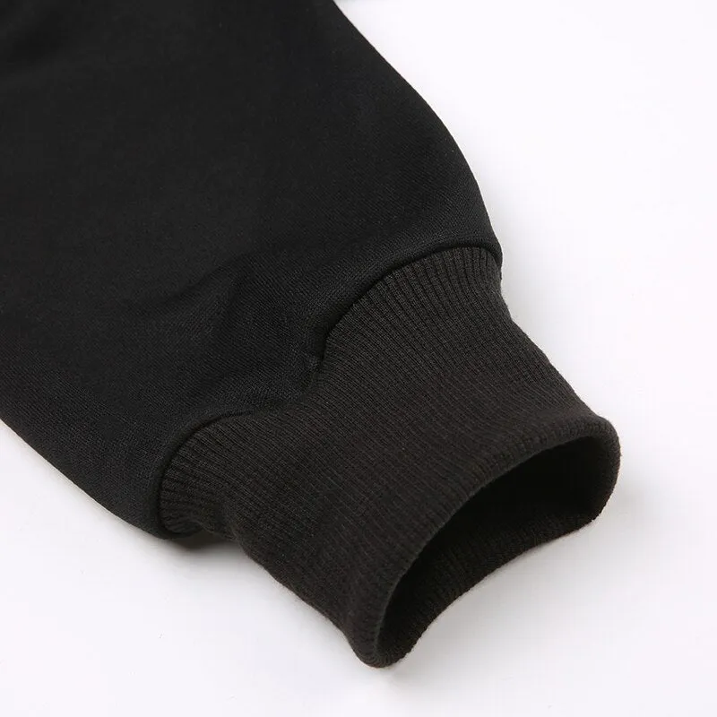 Black Sporty Hoodie Pullover Long Sleeve Top
