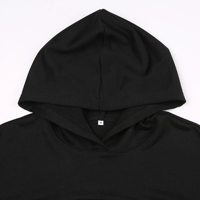 Black Sporty Hoodie Pullover Long Sleeve Top