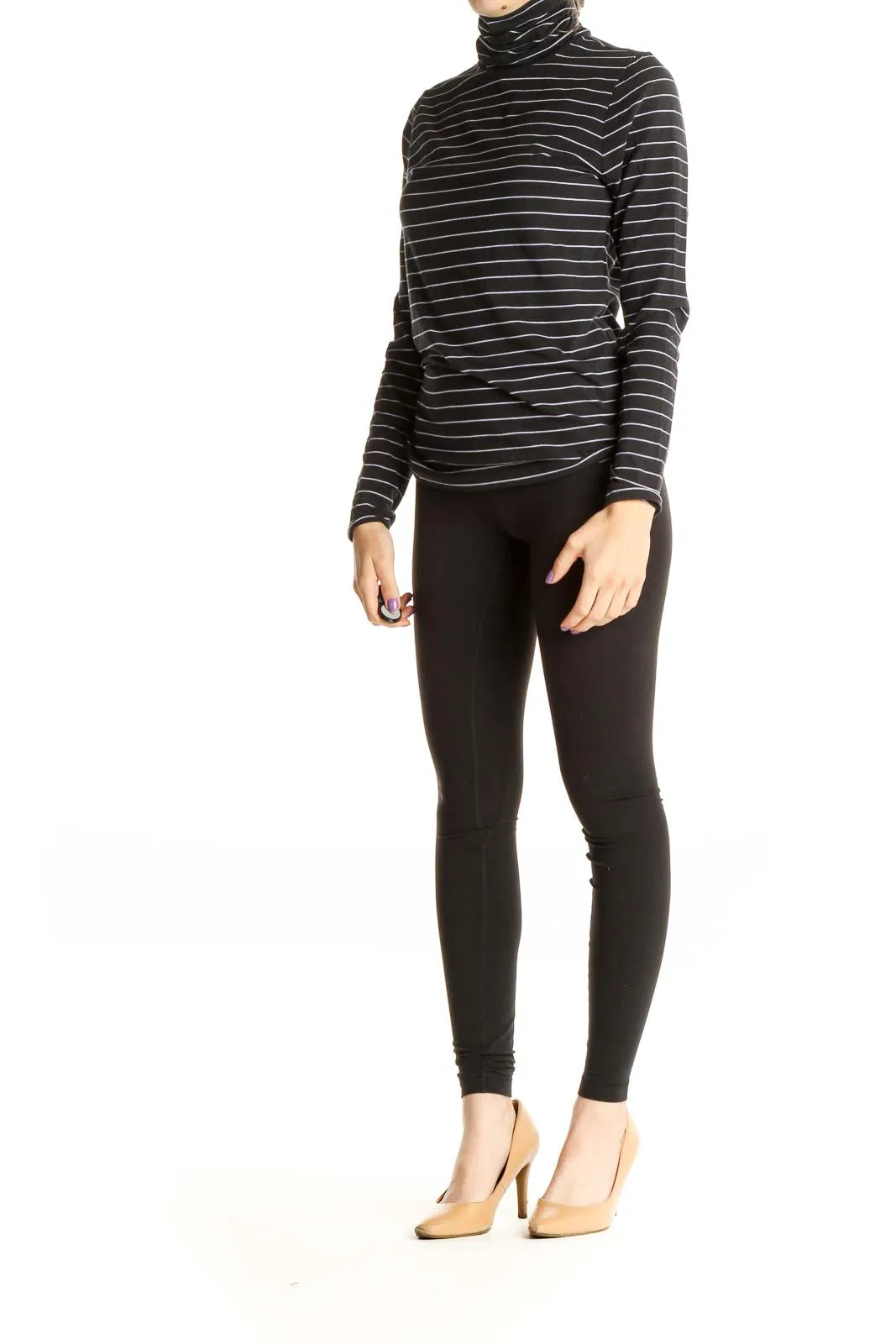 Black Striped Casual Turtleneck
