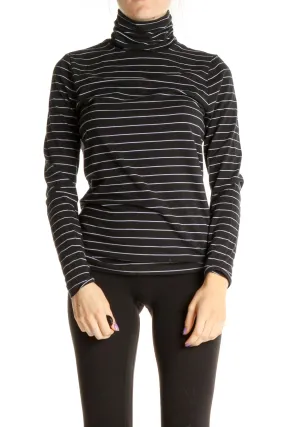Black Striped Casual Turtleneck