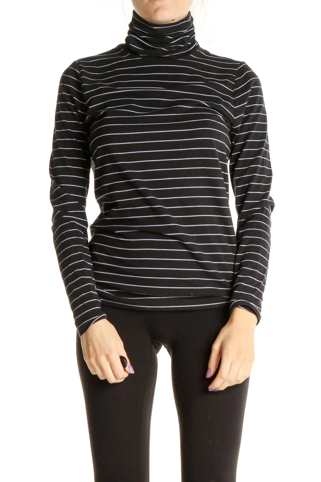 Black Striped Casual Turtleneck