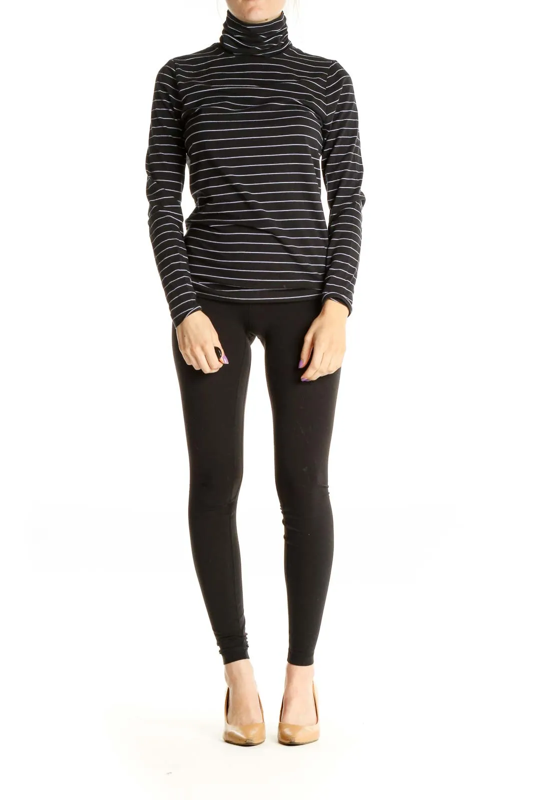 Black Striped Casual Turtleneck