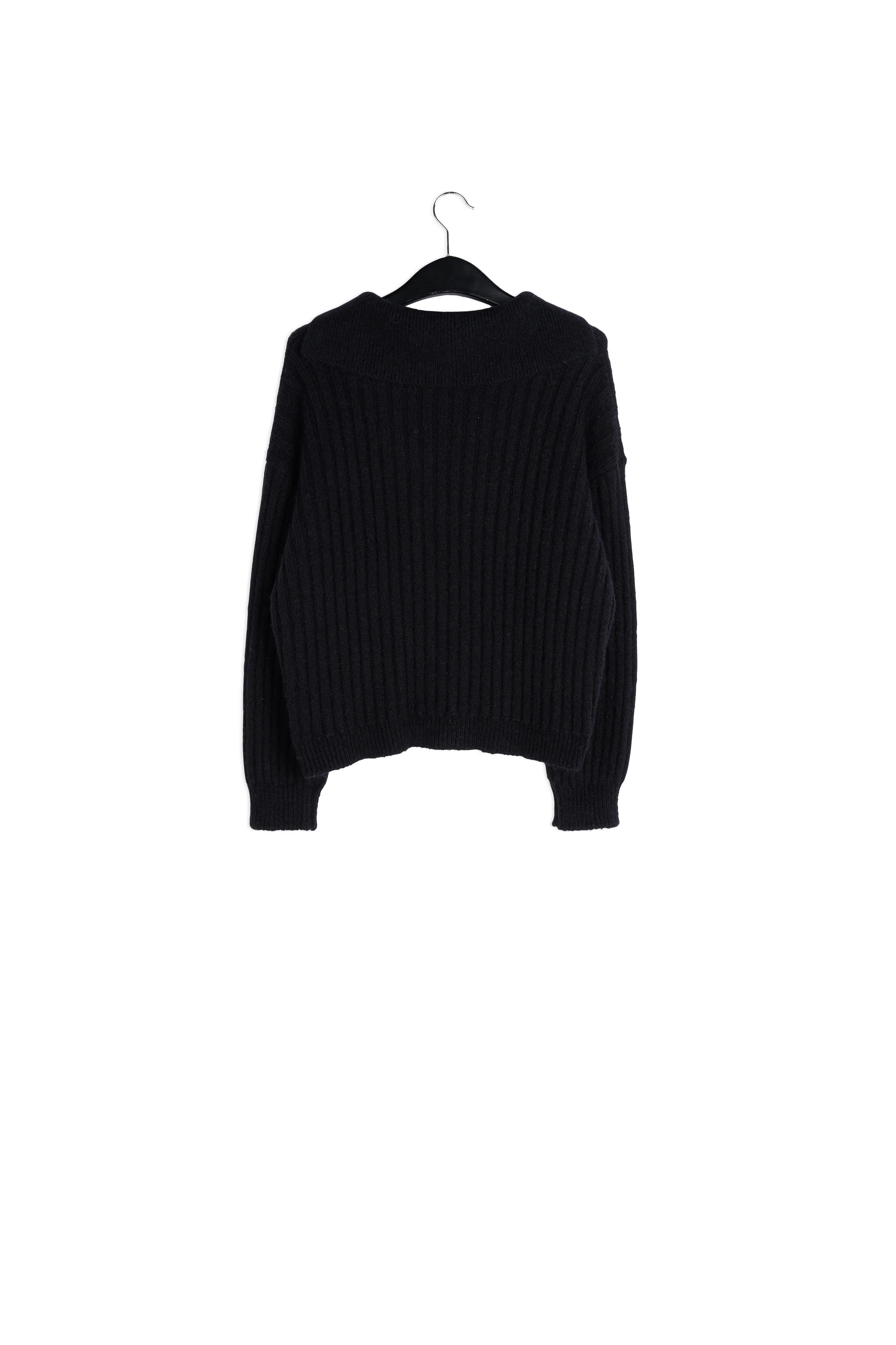 Black V-neck ribbed-knit sweater