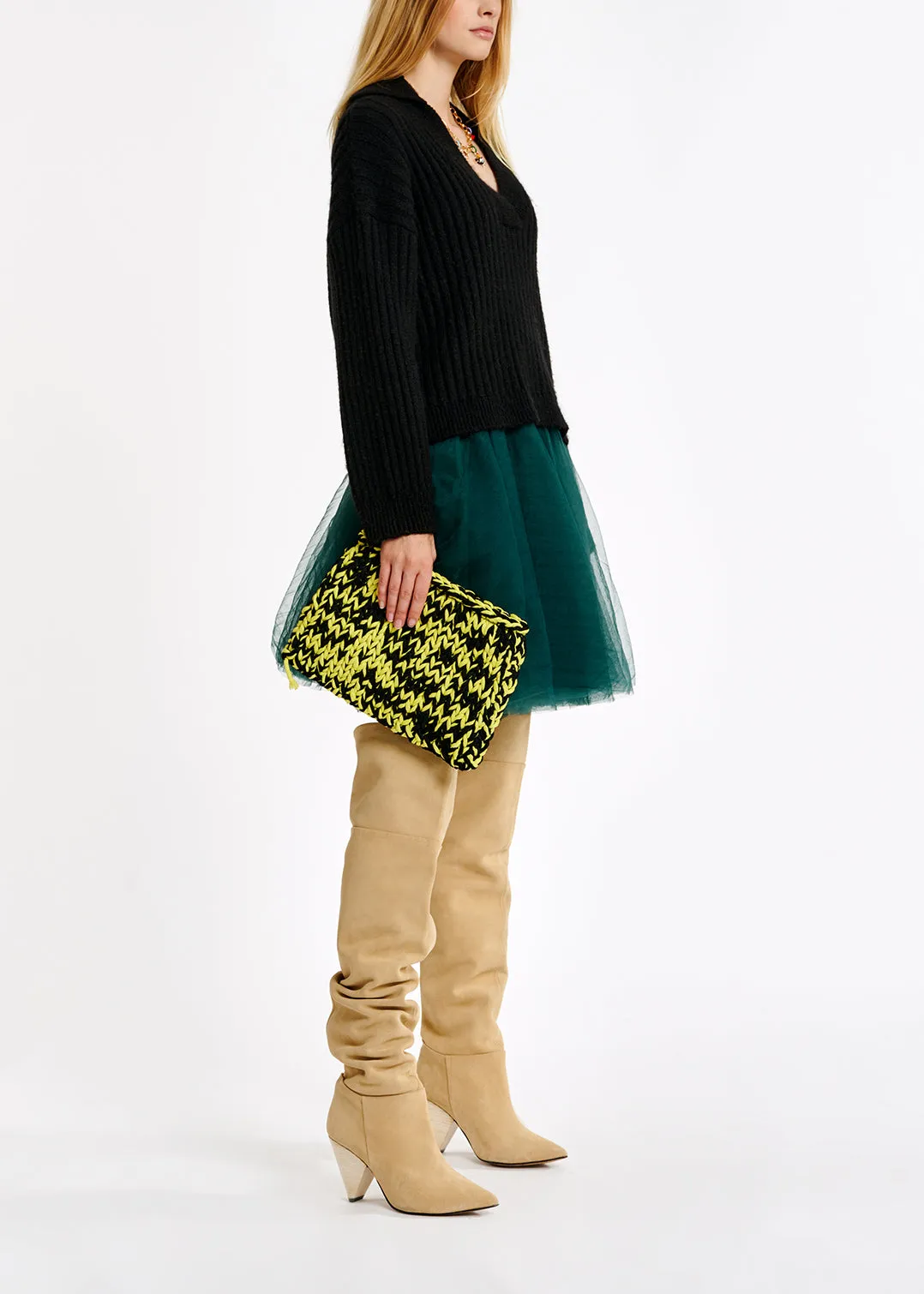 Black V-neck ribbed-knit sweater