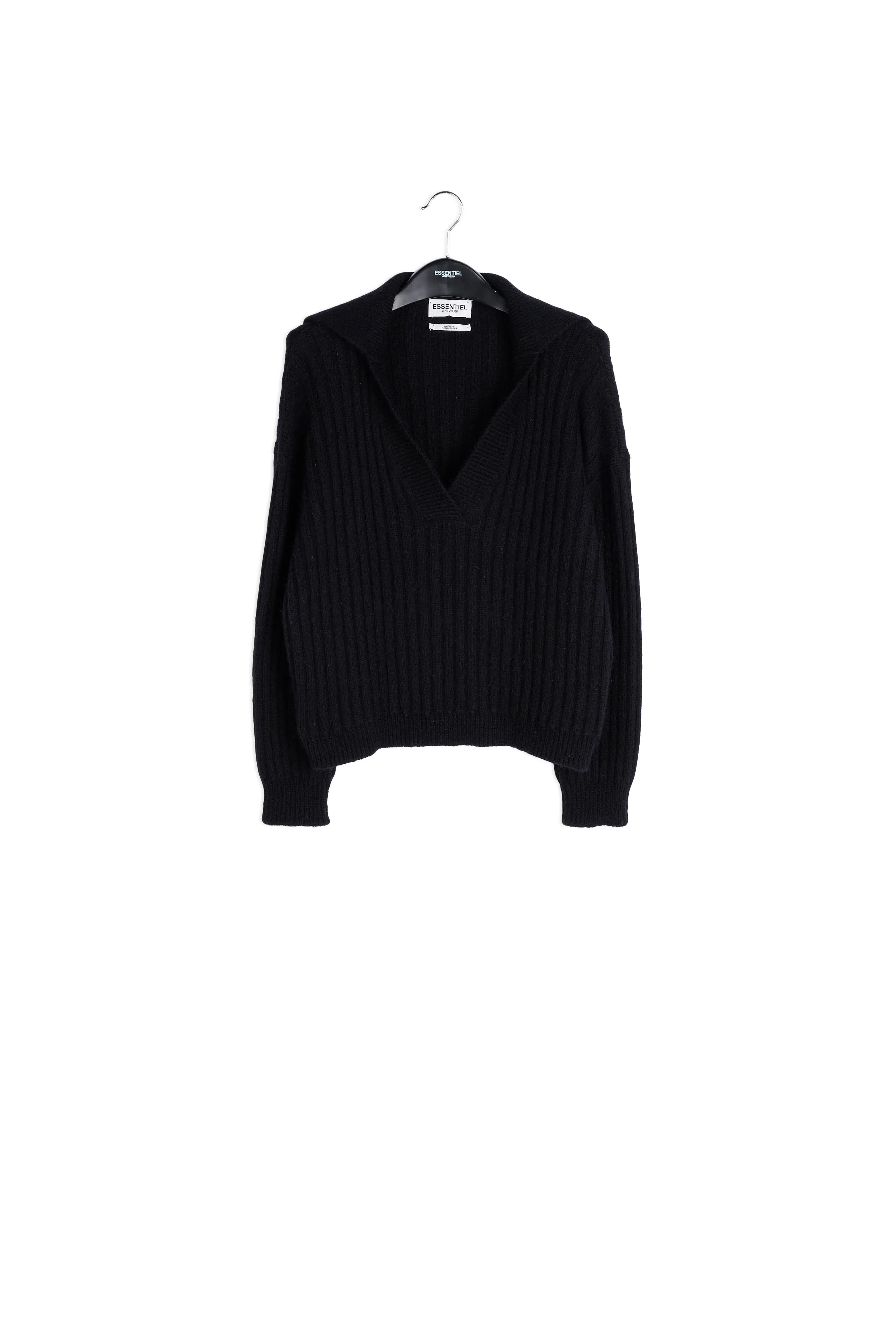 Black V-neck ribbed-knit sweater
