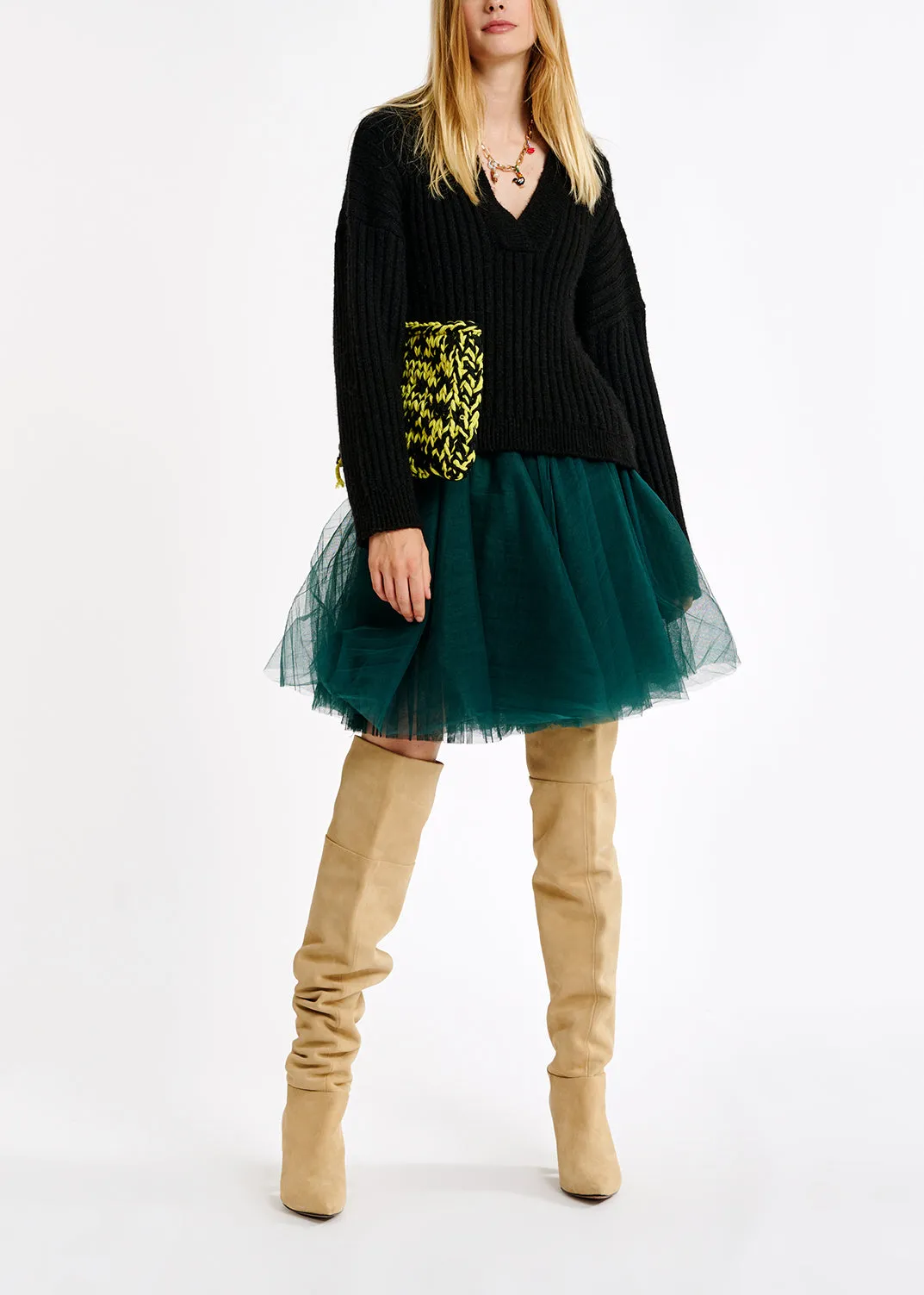 Black V-neck ribbed-knit sweater