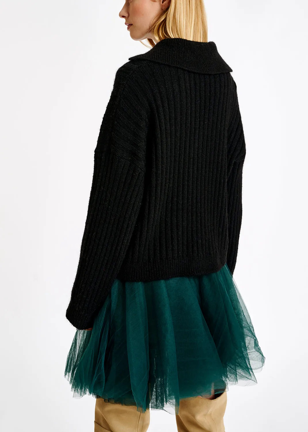 Black V-neck ribbed-knit sweater