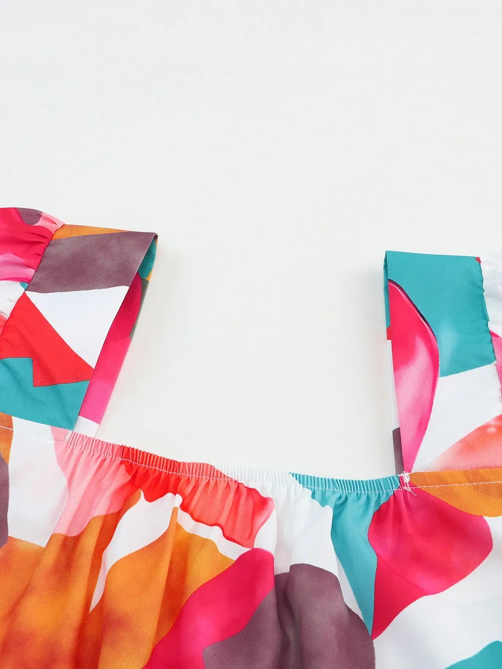 Boho Chic Multicolored Square Neck Abstract Print Blouse