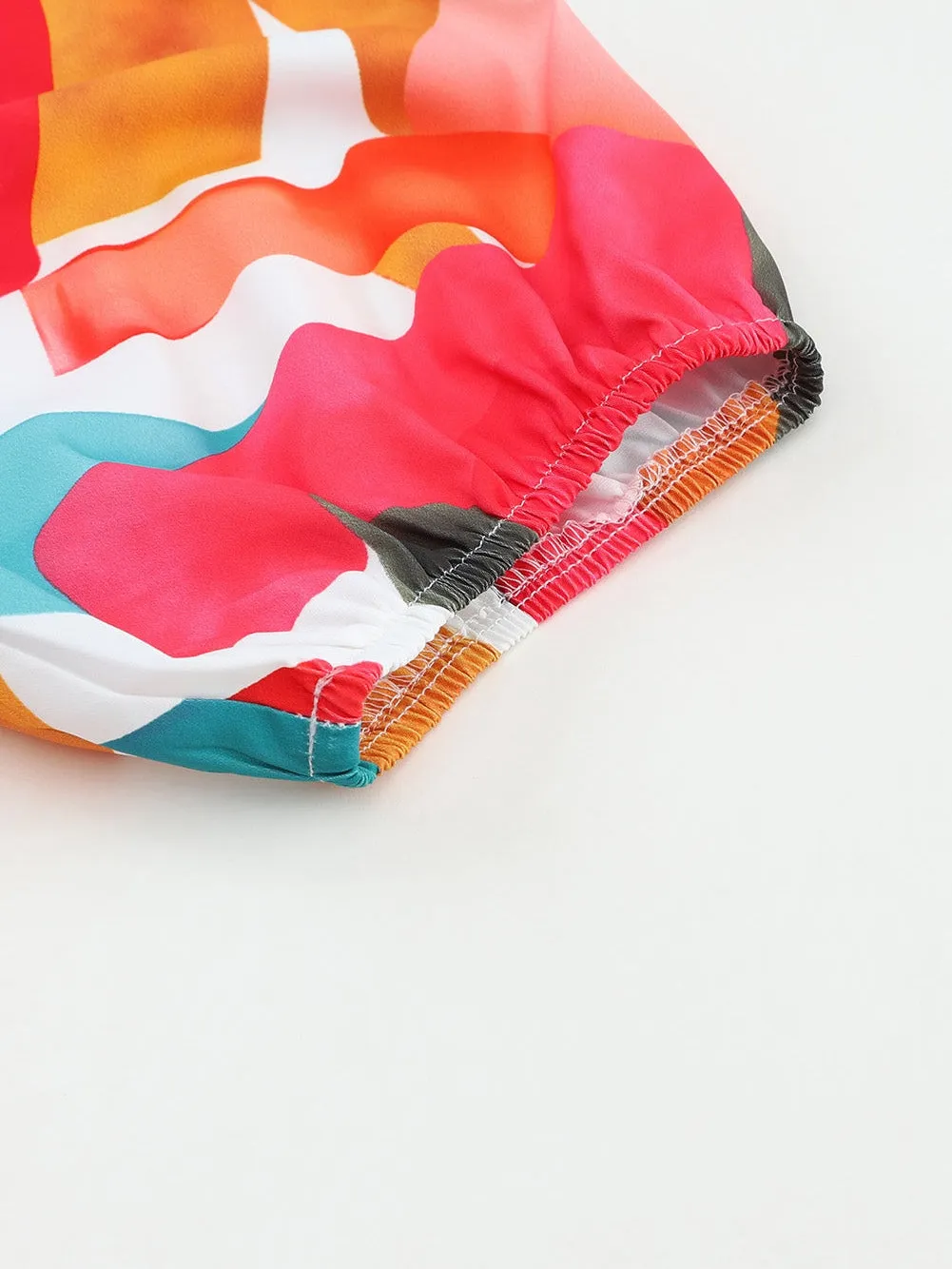 Boho Chic Multicolored Square Neck Abstract Print Blouse