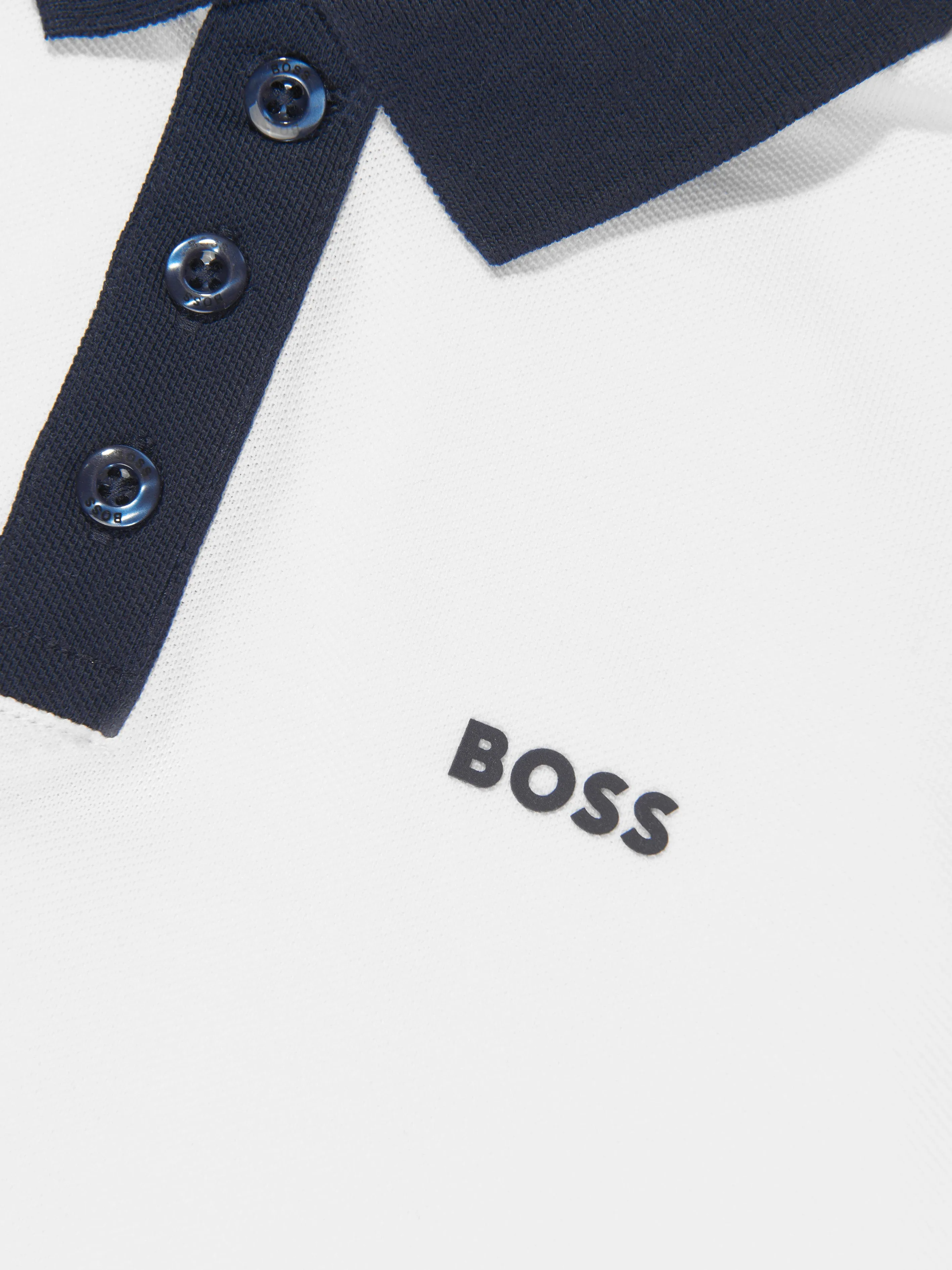 BOSS Boys Contrast Collar Polo Shirt in White