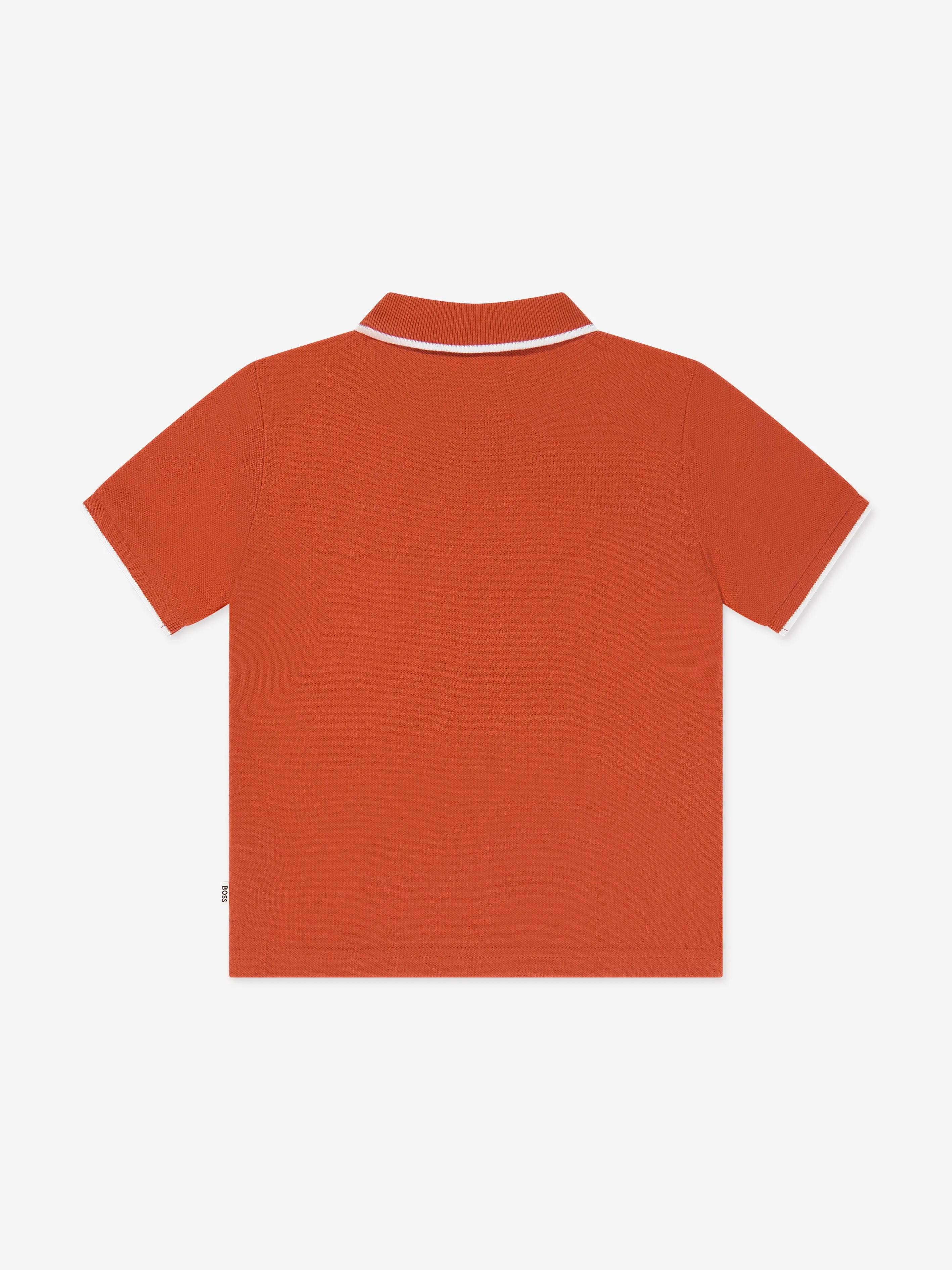 BOSS Boys Logo Print Polo Shirt in Orange