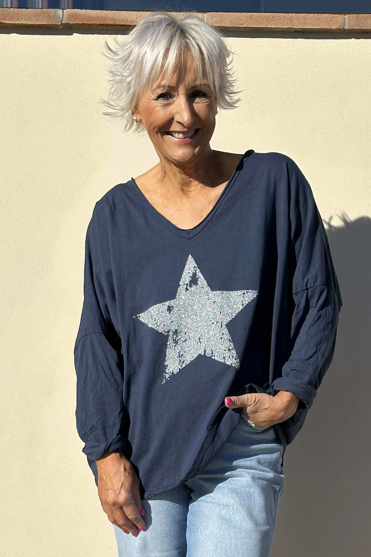 Briony Star Cotton Top Navy