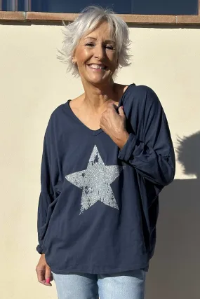 Briony Star Cotton Top Navy
