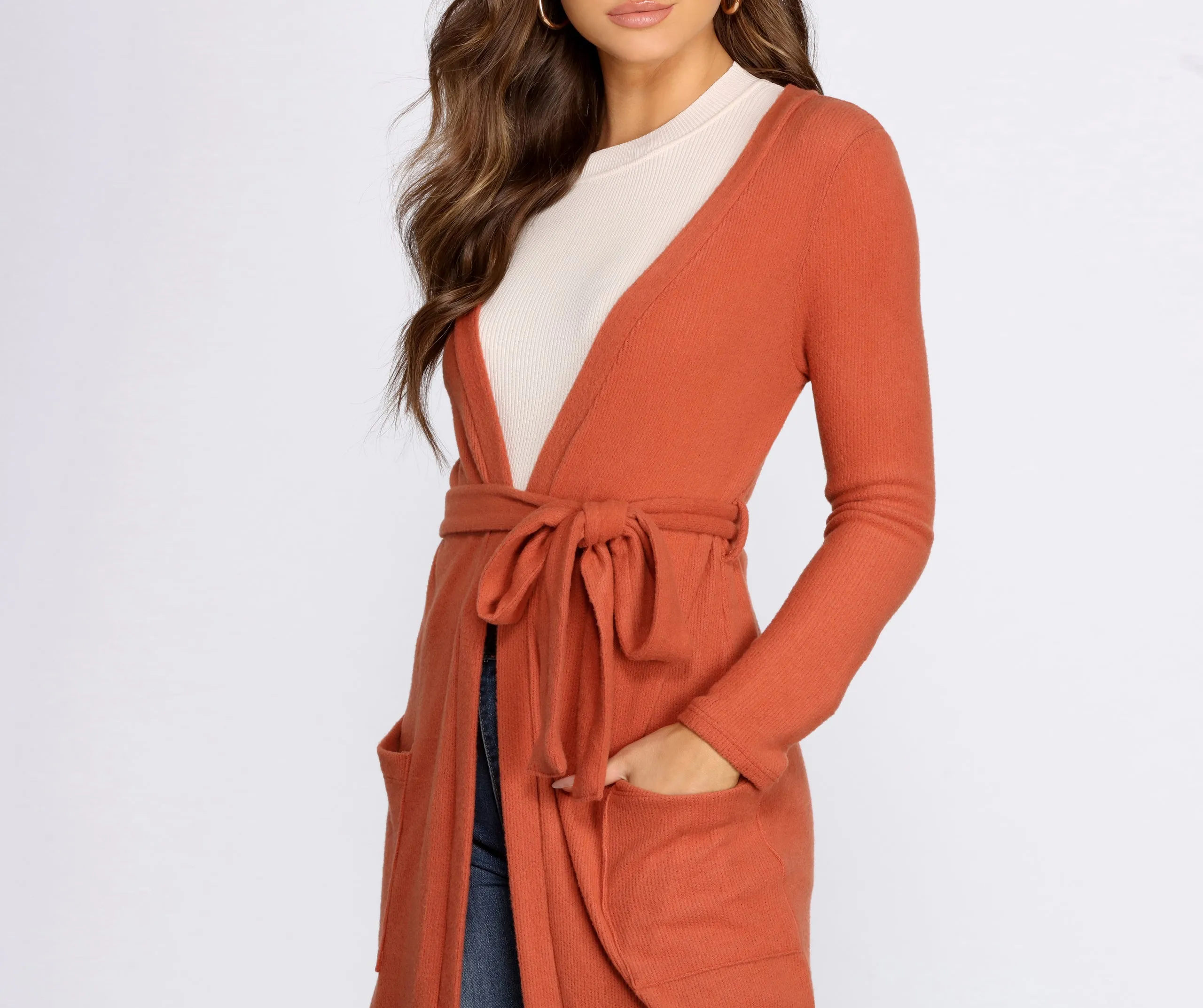 Brushed Knit Belted Cardigan