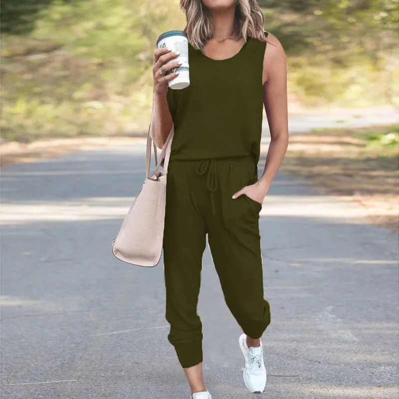 Casual Plain Loose High Waist Bandage Skinny Two Pieces Sets
