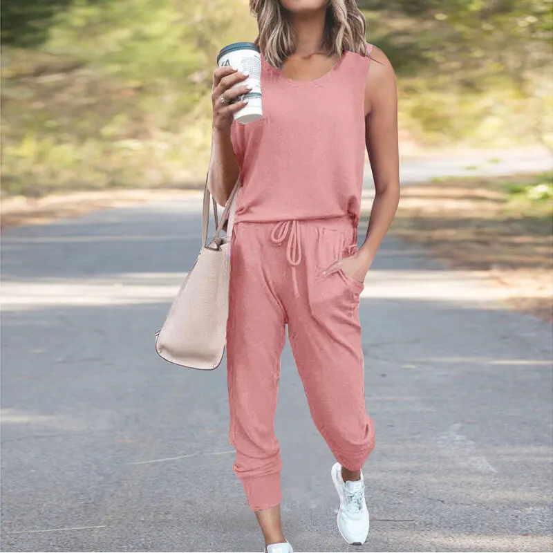 Casual Plain Loose High Waist Bandage Skinny Two Pieces Sets