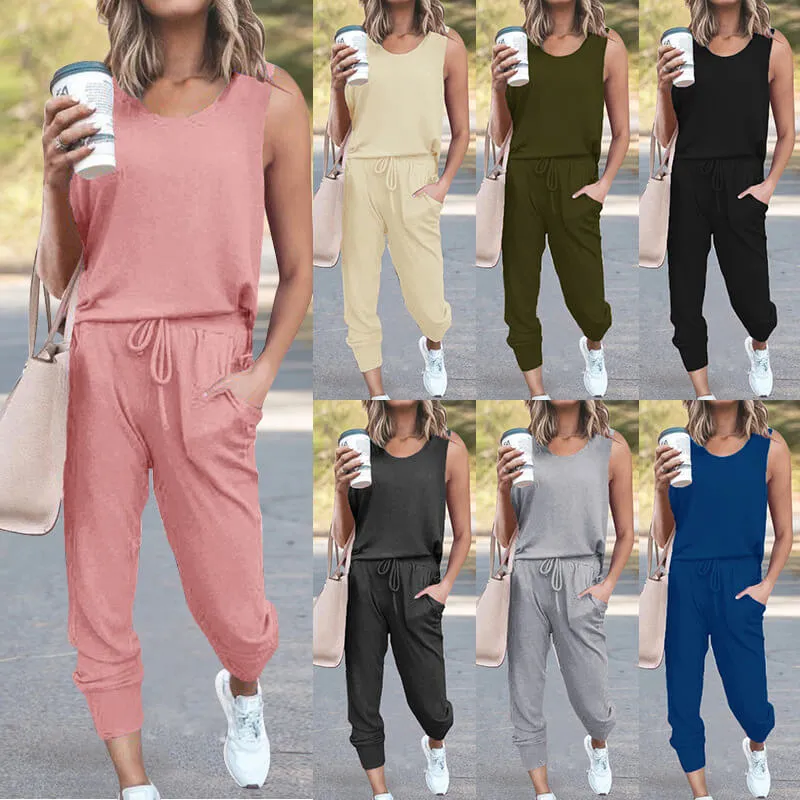 Casual Plain Loose High Waist Bandage Skinny Two Pieces Sets