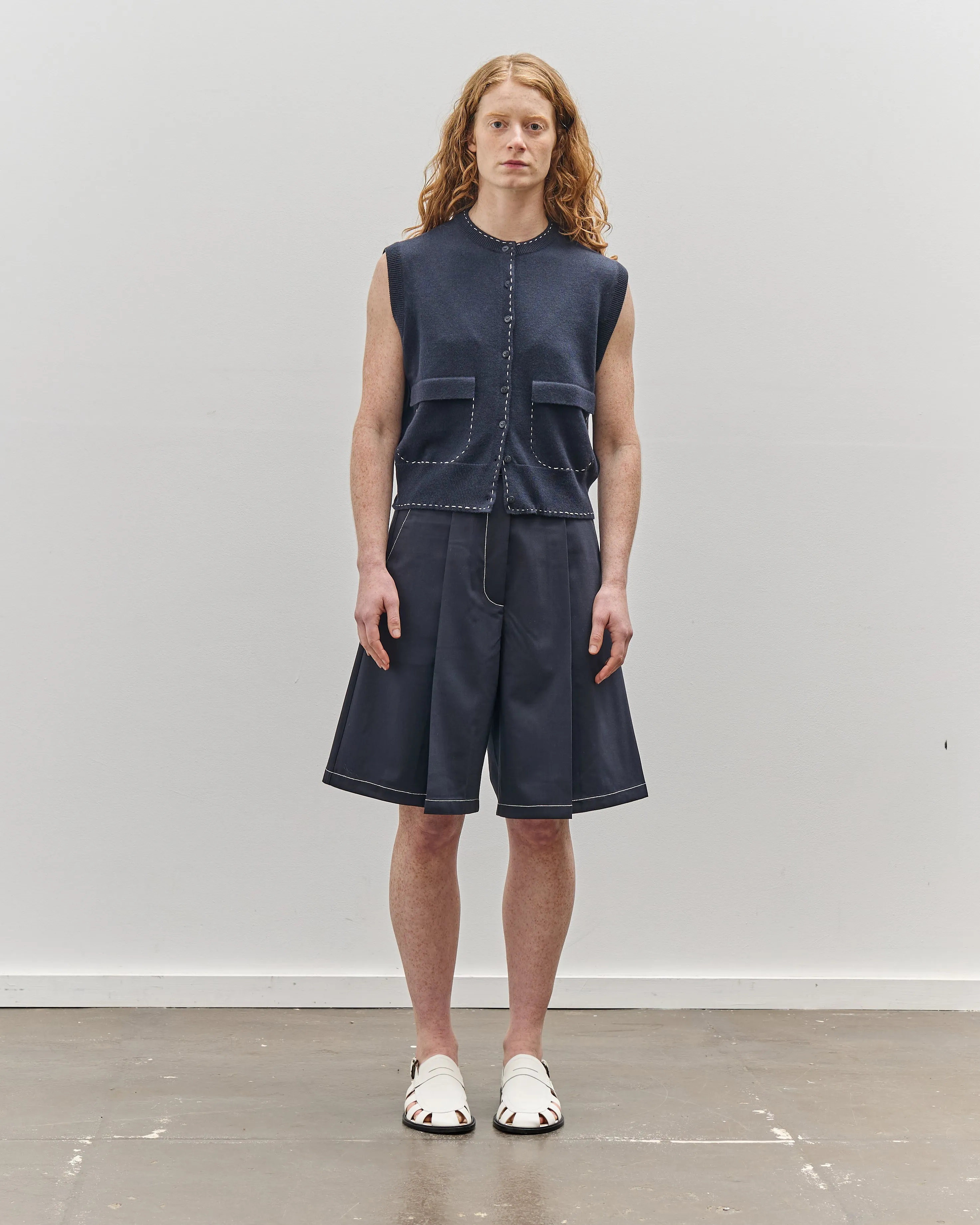 Cordera Merino Wool Stitched Waistcoat, Navy