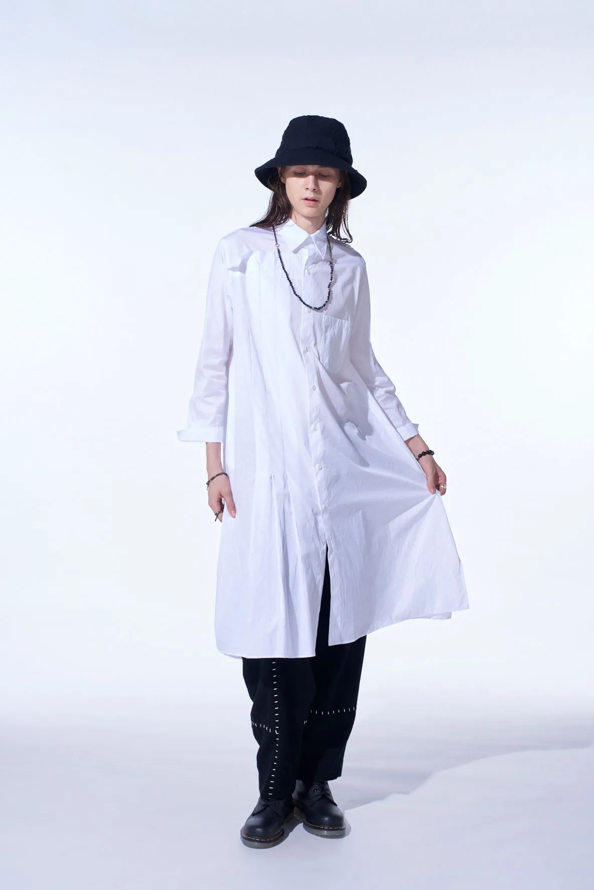 COTTON BROAD PLEATED SHIRT DRESS