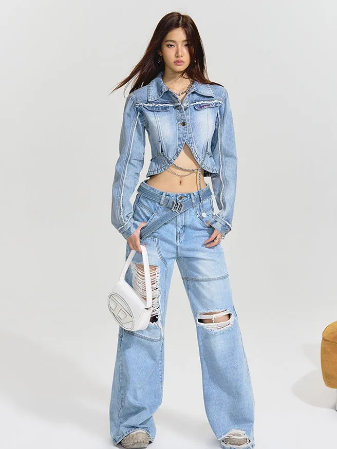 Cropped Casual Handsome Denim-Tops