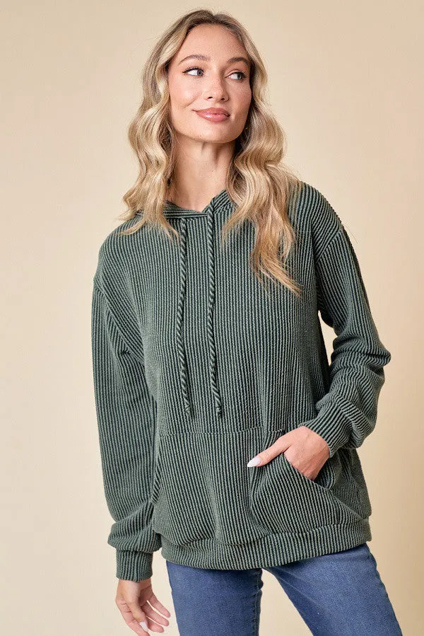 Daydream Ribbed Olive Hoodie
