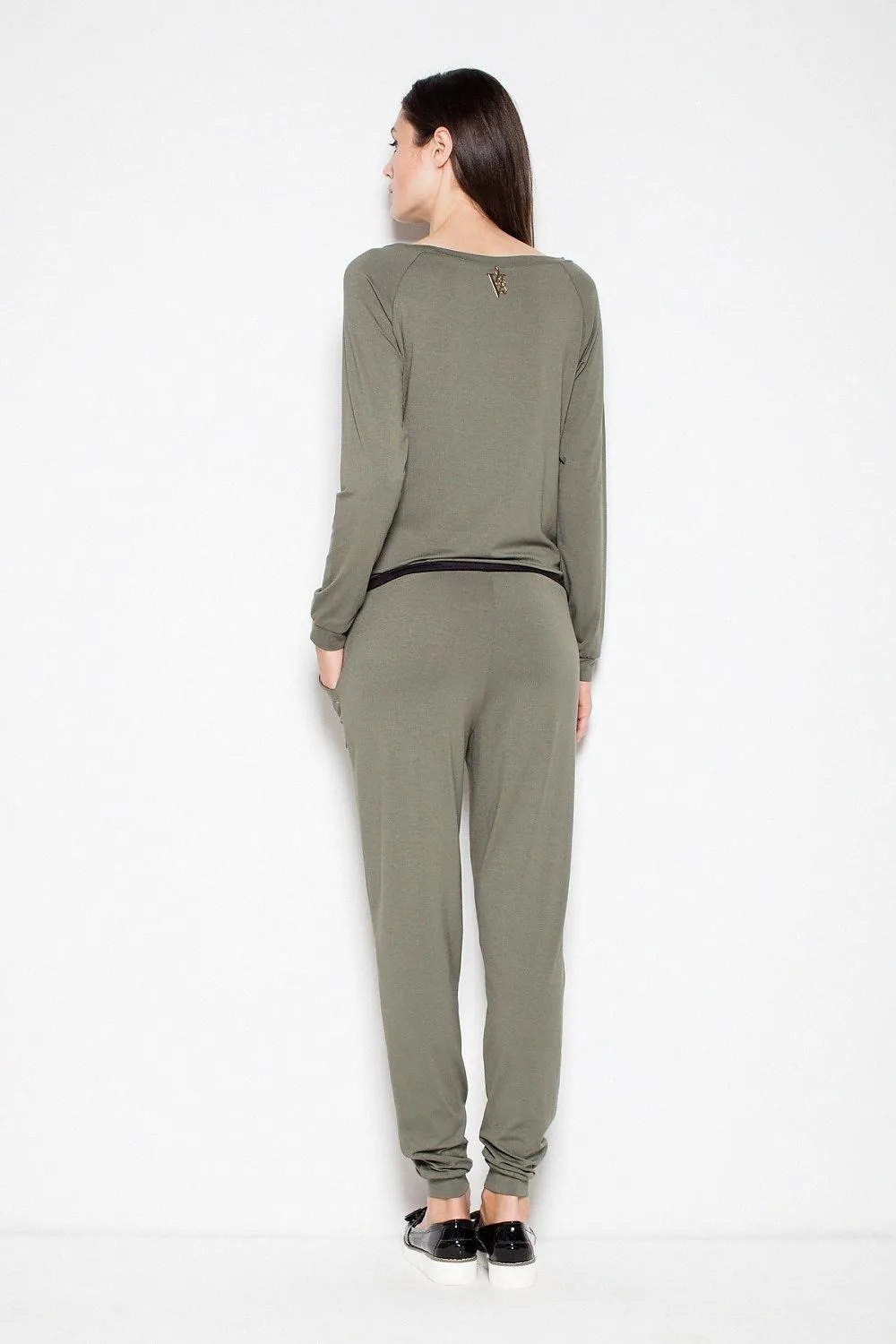 Elegant Long-Sleeve Jumpsuit with Distinctive Pocket and Fashionable Belt