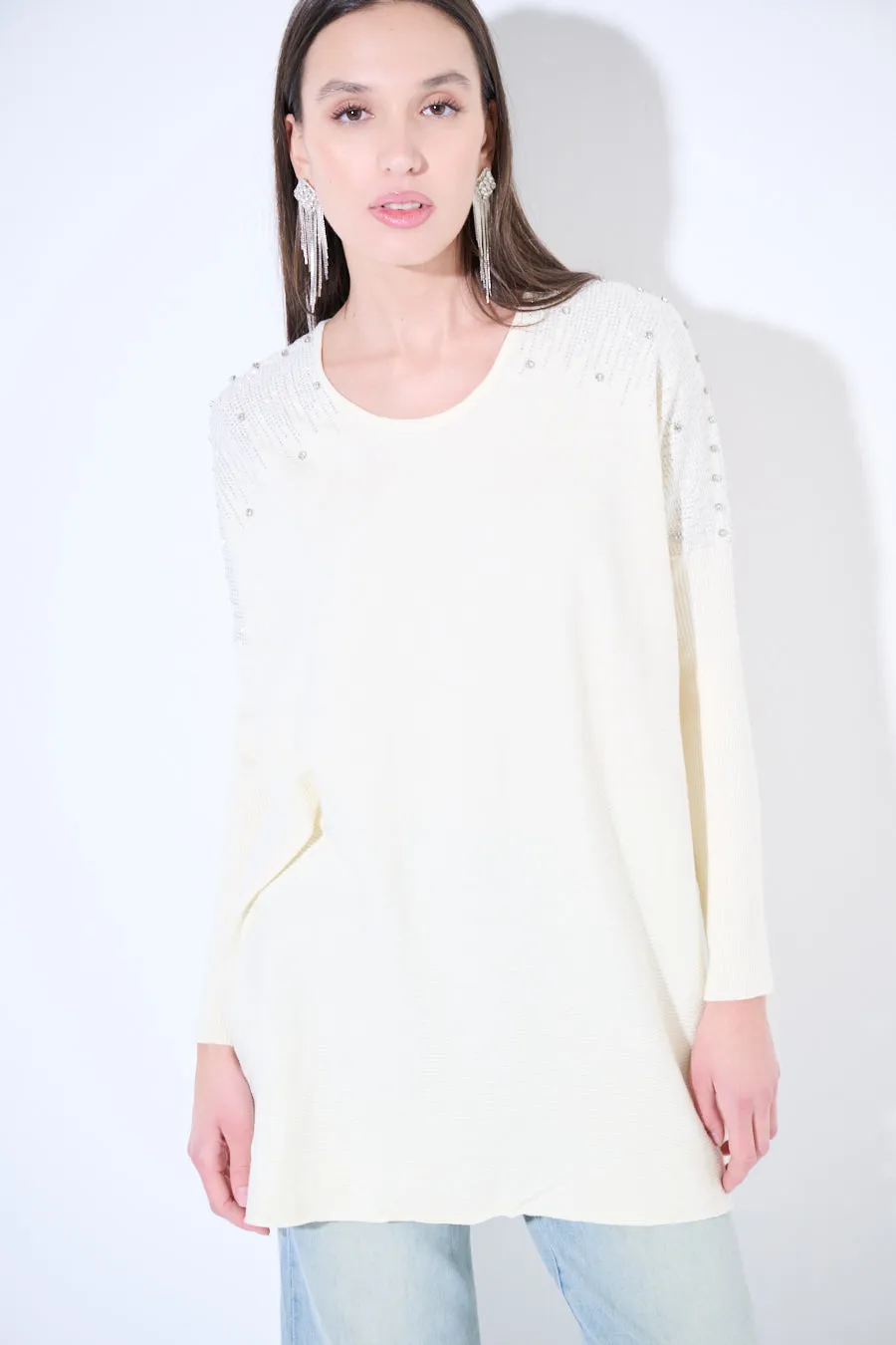 Embellished long-sleeve tunic sweater wholesale