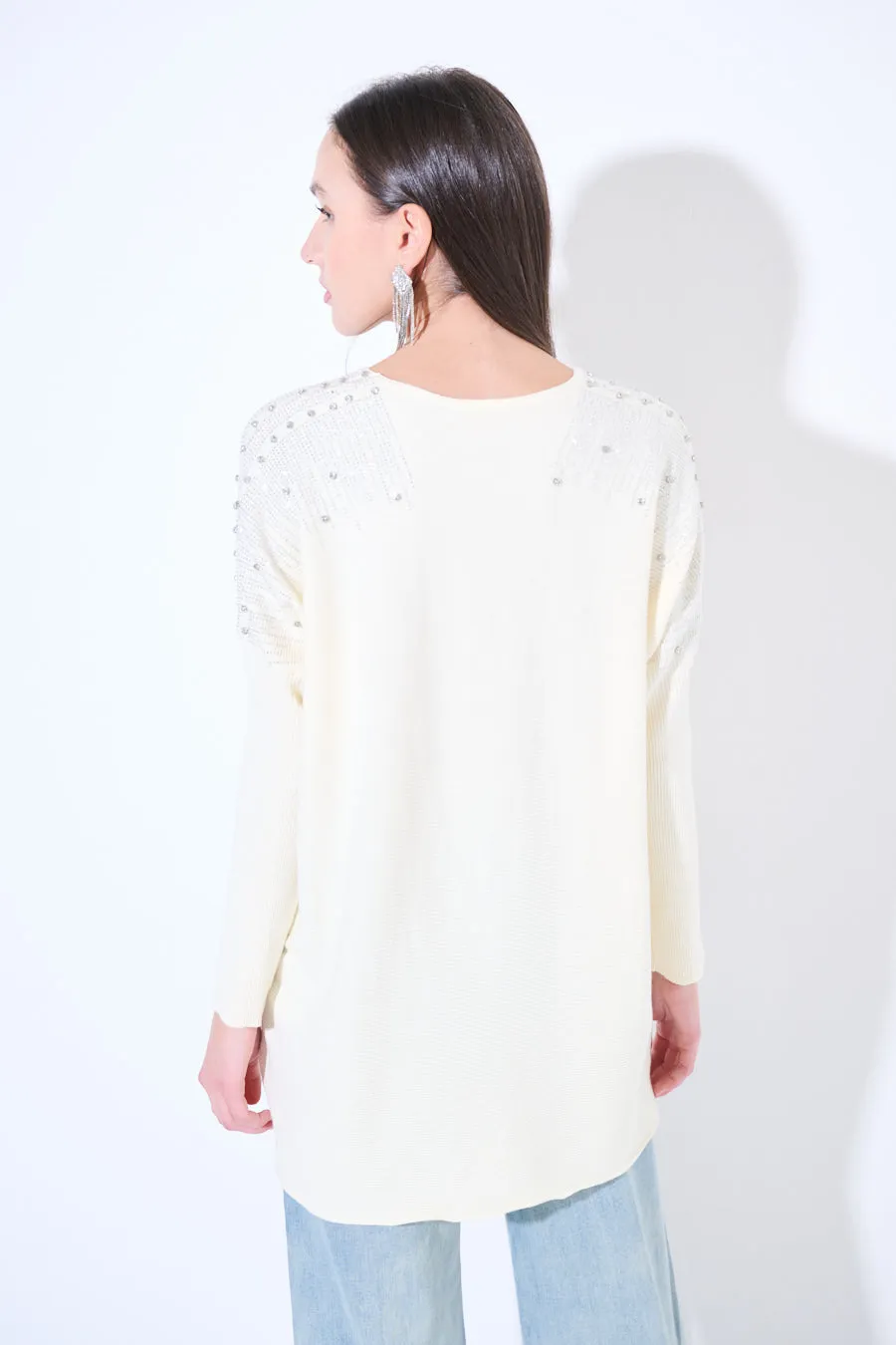 Embellished long-sleeve tunic sweater wholesale