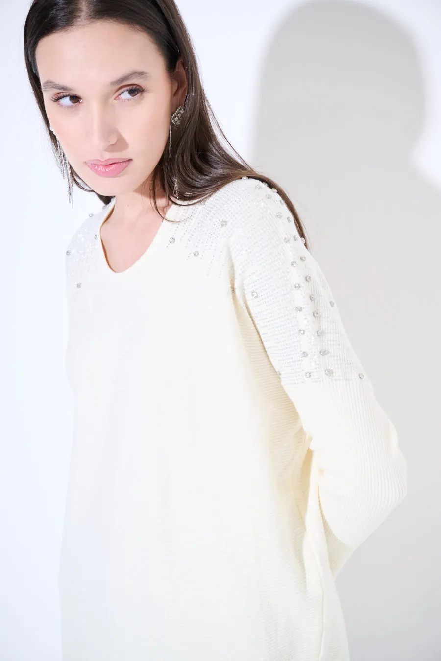 Embellished long-sleeve tunic sweater wholesale