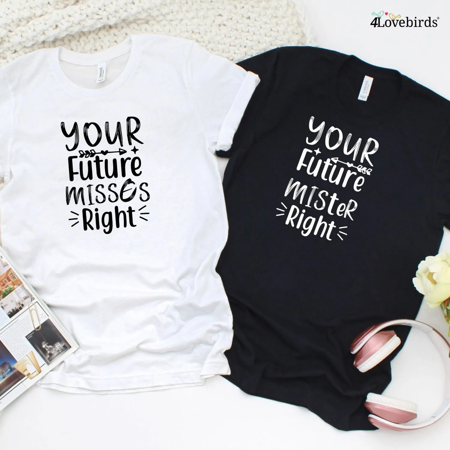 Future Mister and Miss Right Adorable Matching Outfits Set - Honeymoon, Marriage, Cute Couple Gift