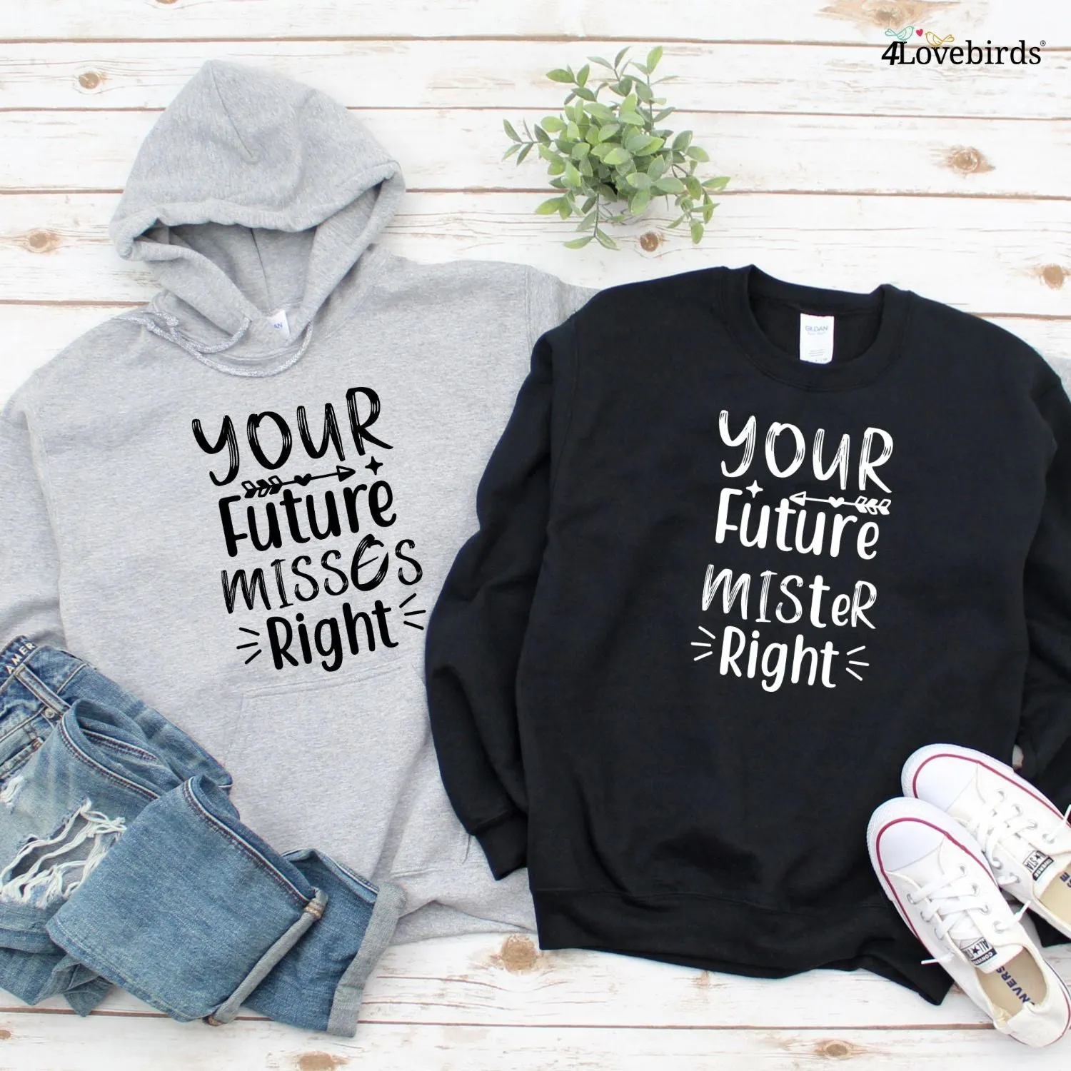 Future Mister and Miss Right Adorable Matching Outfits Set - Honeymoon, Marriage, Cute Couple Gift