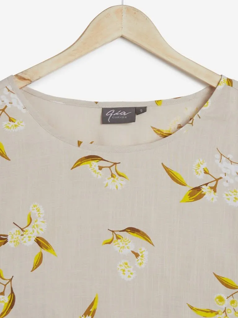 Gia Curves Beige Floral Patterned Top
