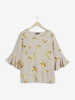 Gia Curves Beige Floral Patterned Top