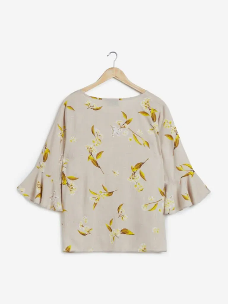 Gia Curves Beige Floral Patterned Top