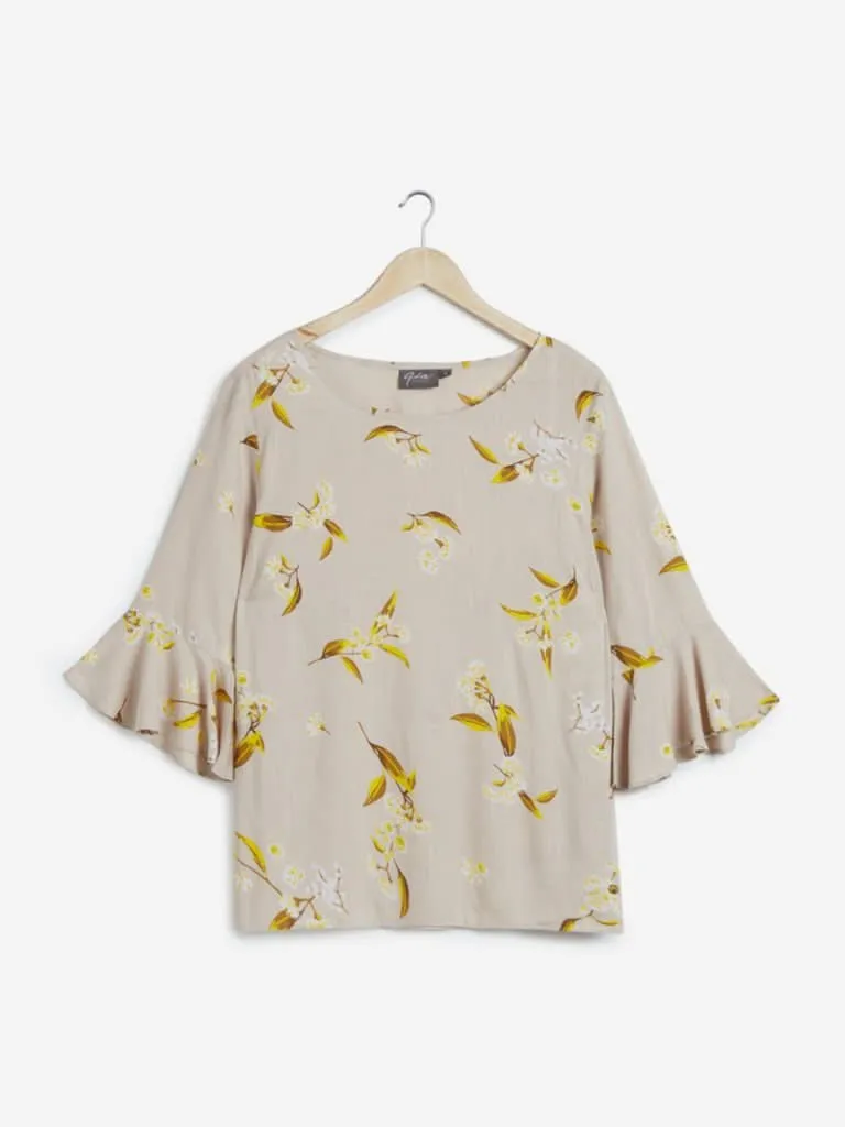 Gia Curves Beige Floral Patterned Top