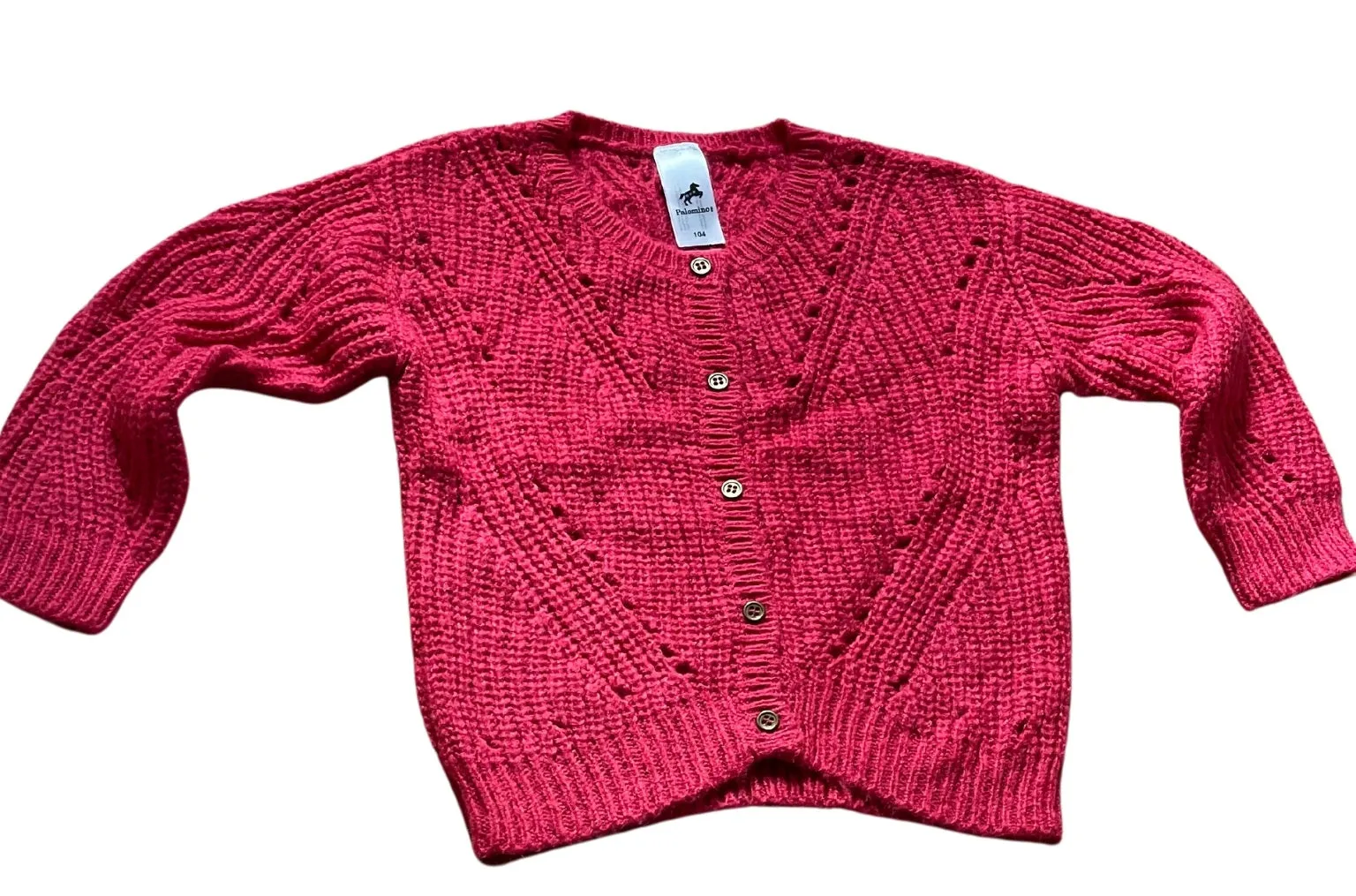 Girls Cerise Soft Knitted Button Down Long Sleeve Cardigan