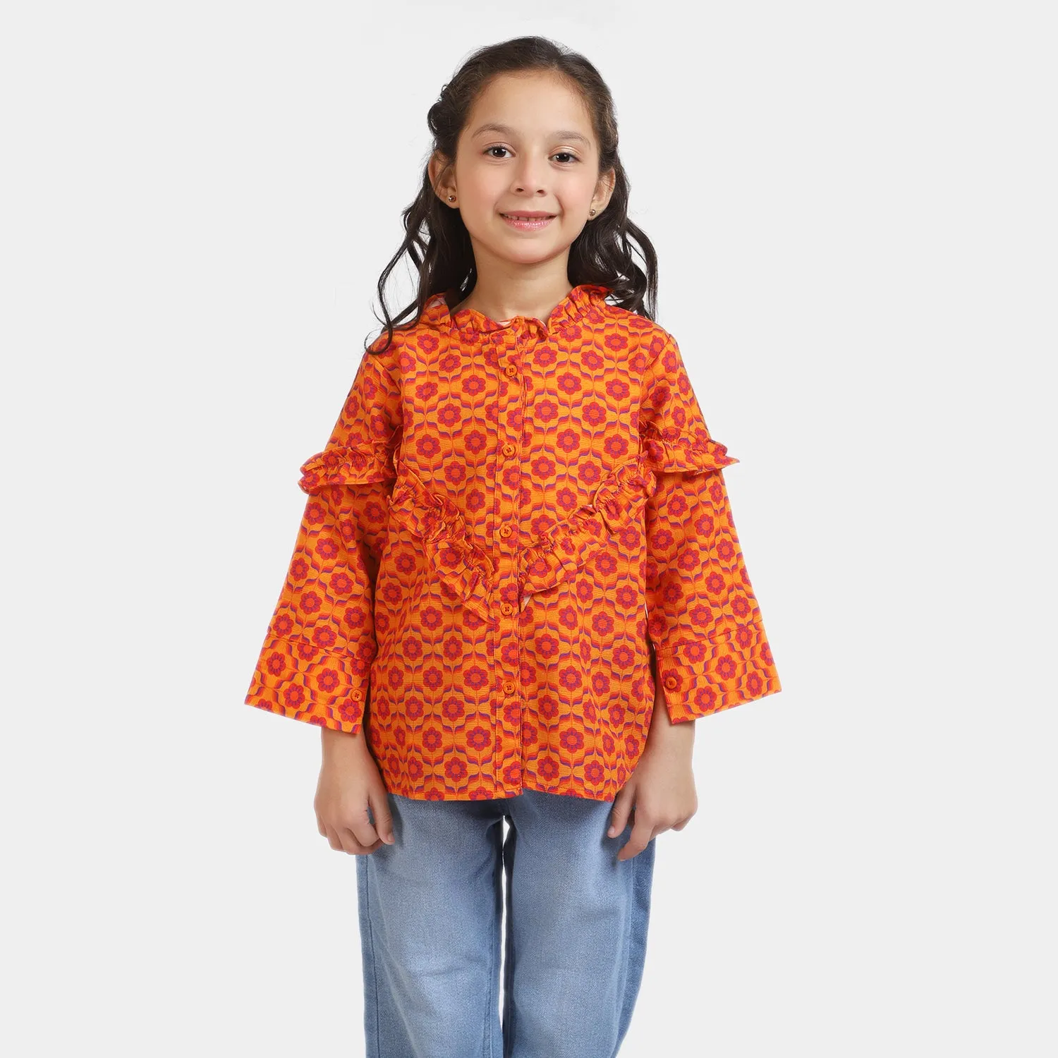Girls khaddar Casual Top - Orange