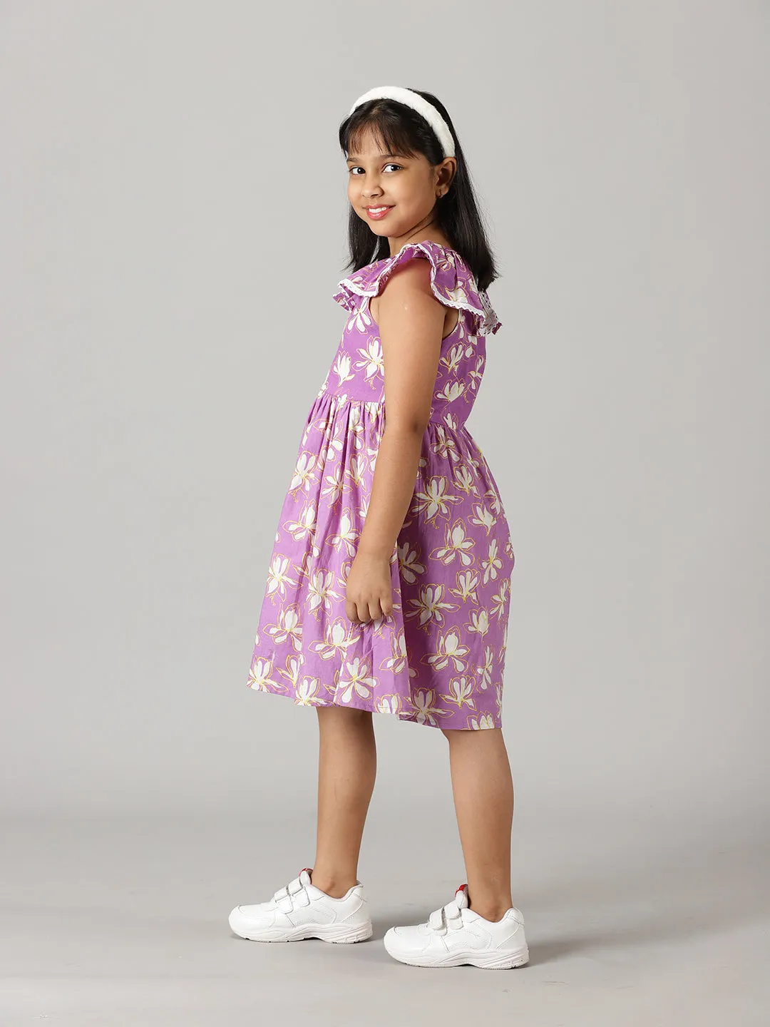 Girls Ruffle Neck Dress